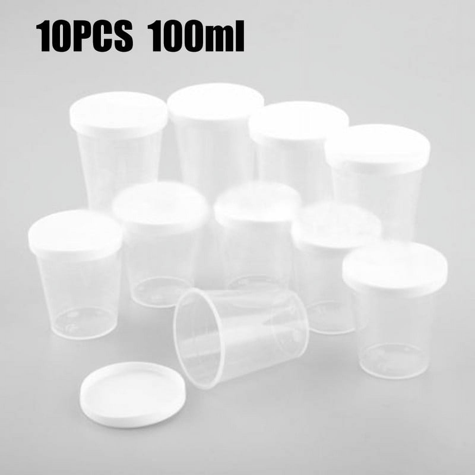 10 Pcs 3 38oz Medicine Measuring Measure Cup With White Lids Cap Plastic Beakers Clear Container Liquid Measuring Cups Graduated Multipurpose Mixing Cups For Lab Kitchen School Milk Juice Walmart Business Supplies