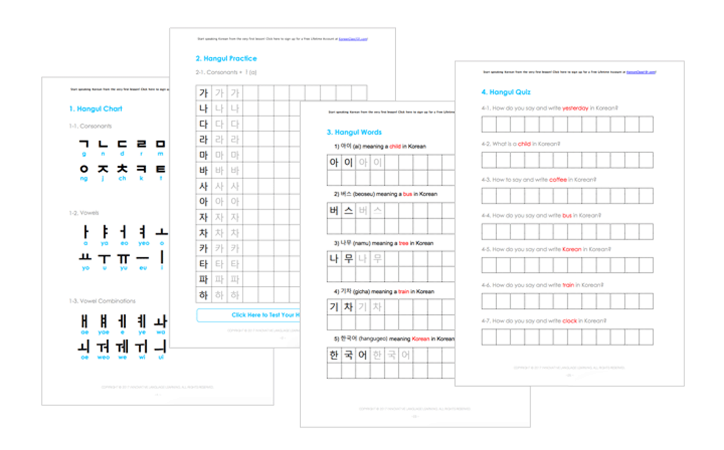 korean handwriting worksheets
