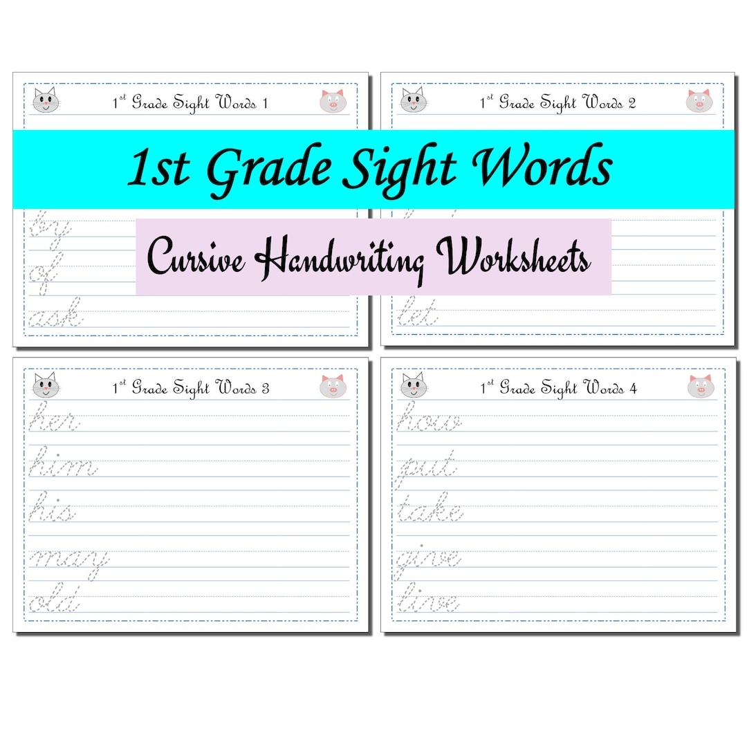 1st Grade Sight Words Cursive Handwriting Worksheets Etsy