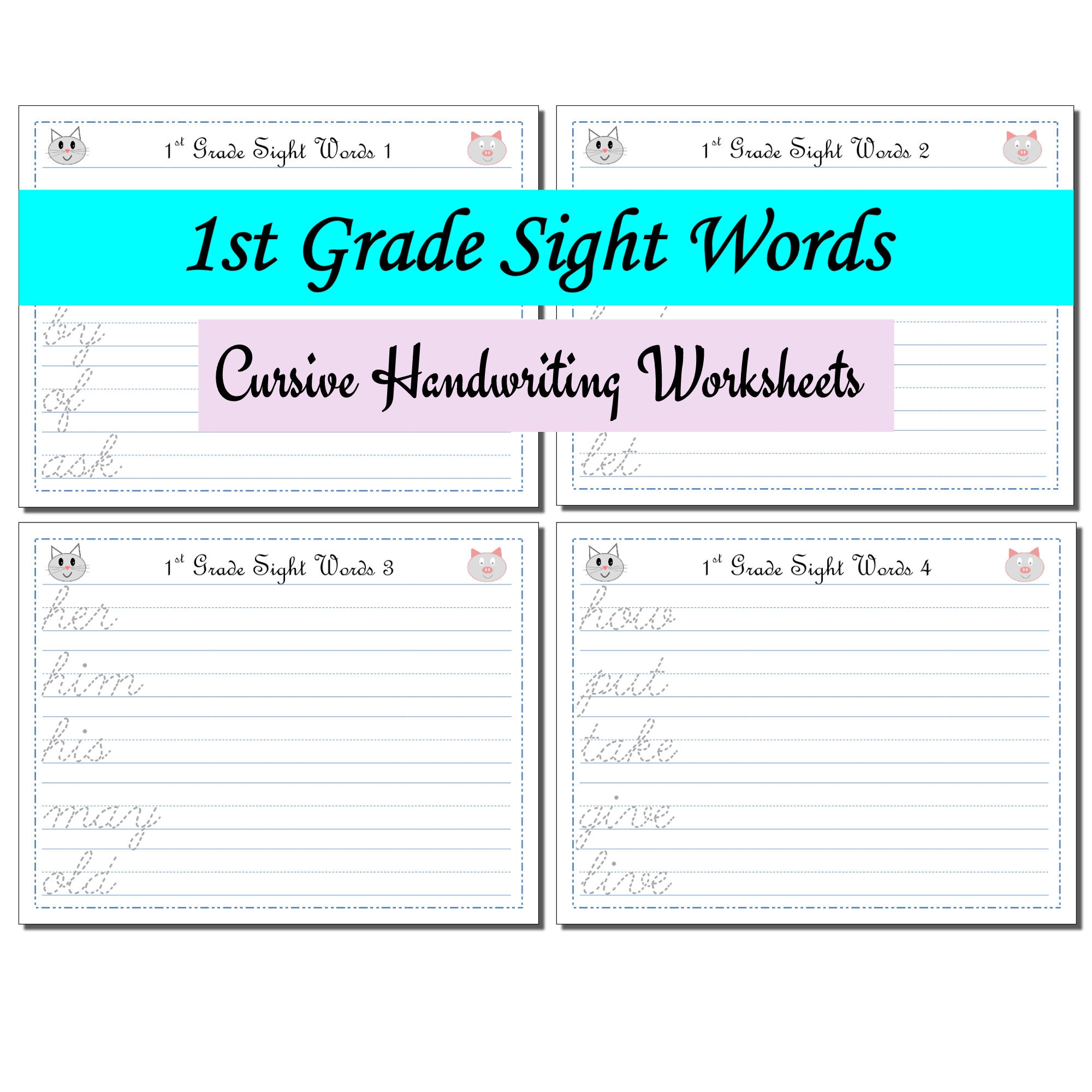 1st Grade Sight Words Cursive Handwriting Worksheets Etsy