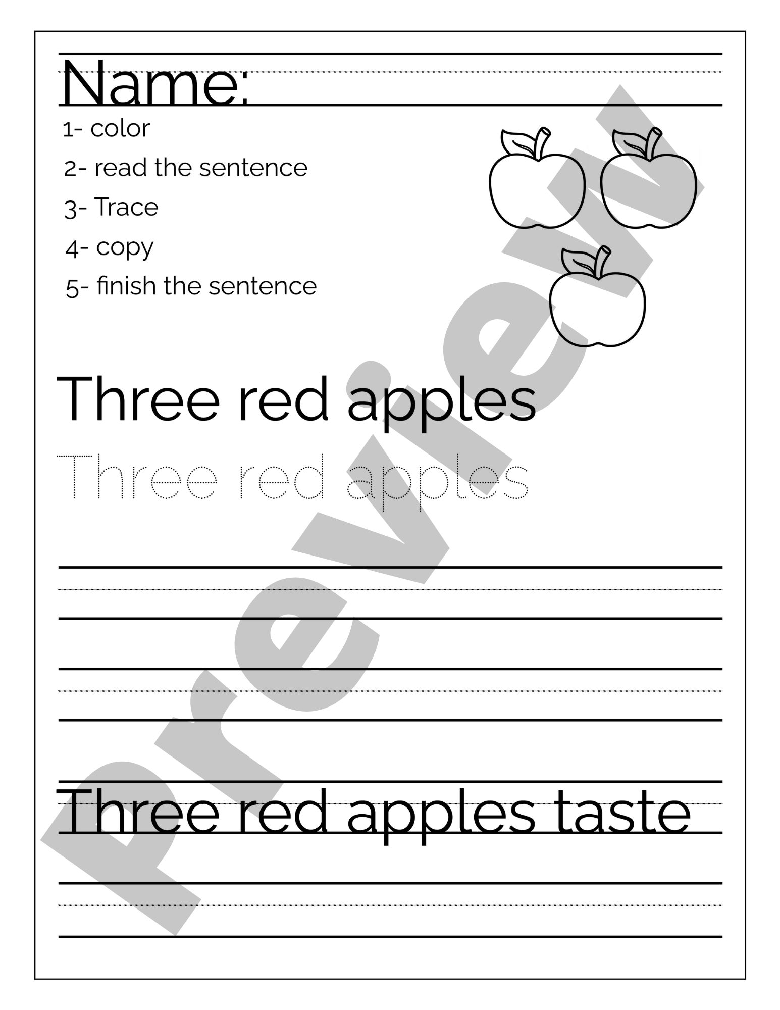 1st Grade Simple Sentence Handwriting Practice Color Trace Copy Finish Made By Teachers