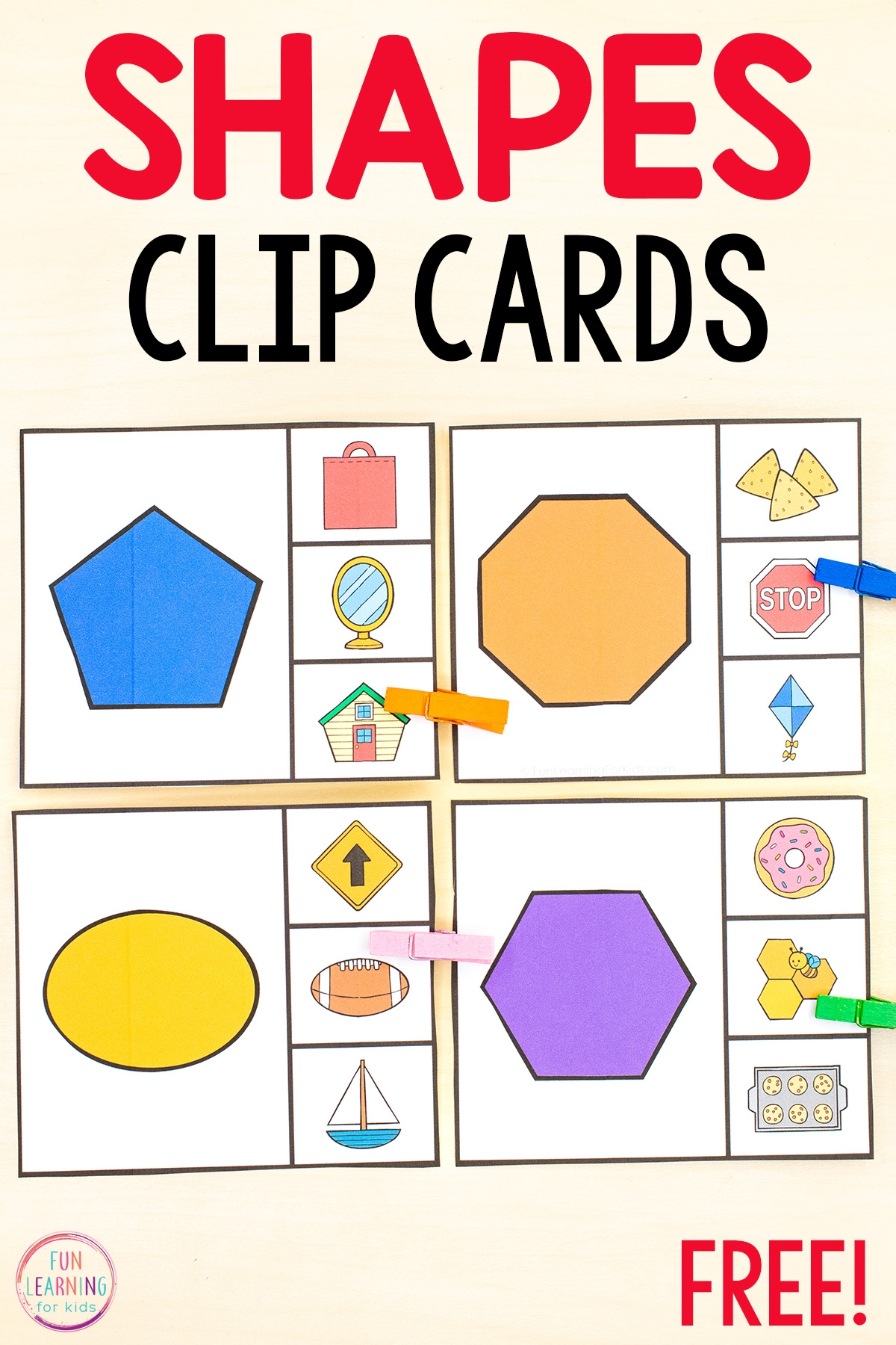 2D Shapes Clip Cards Free Printable