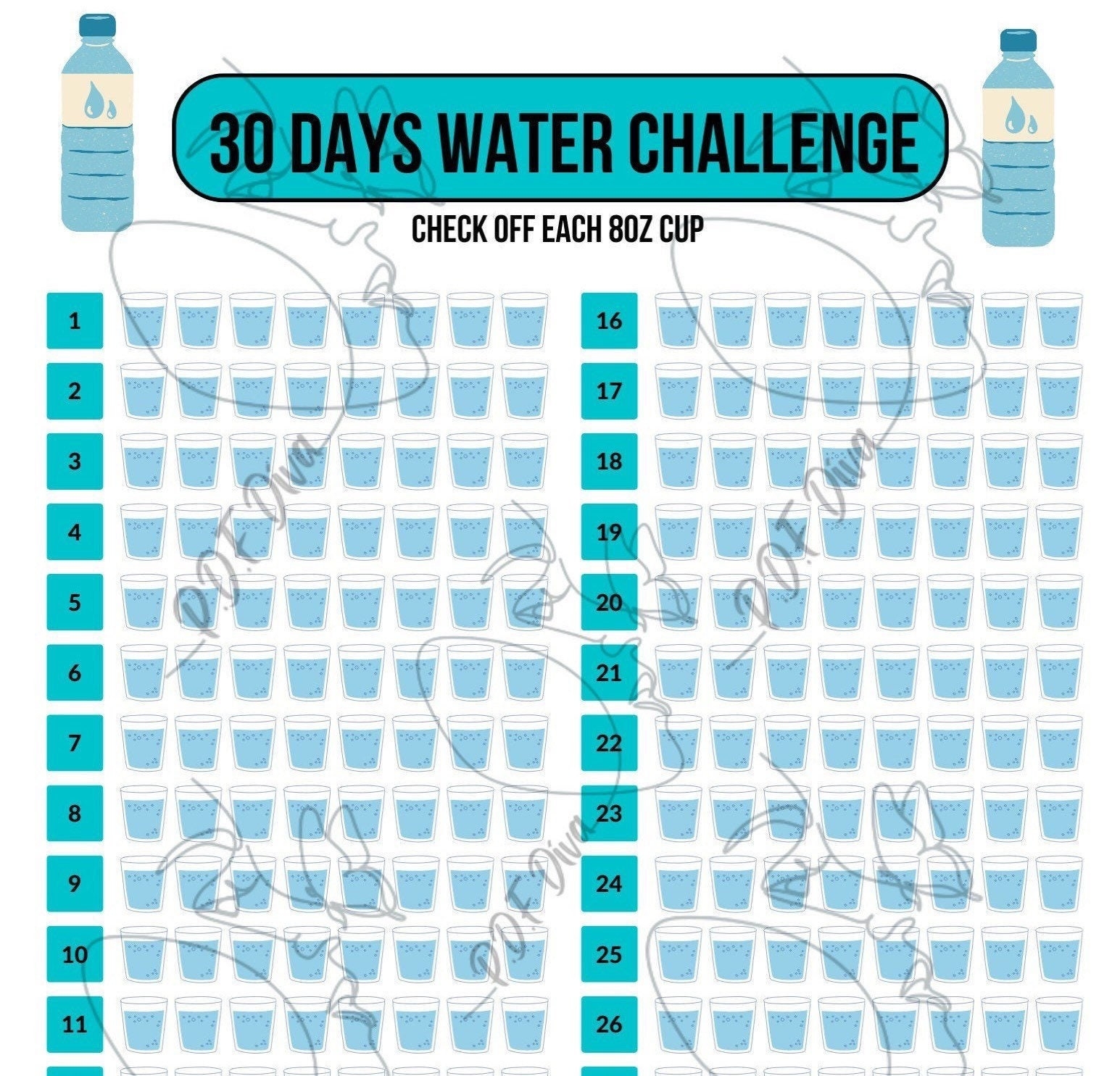 30 Day Water Challenge Fillable Pdf Etsy