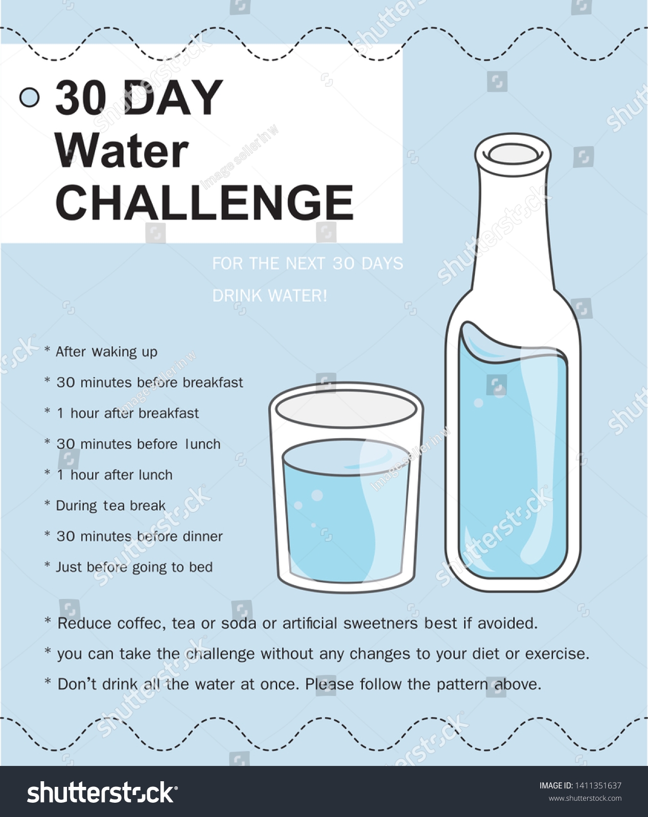 30 Day Water Challengeafter Waking Up30 Stock Vector Royalty Free 1411351637 Shutterstock