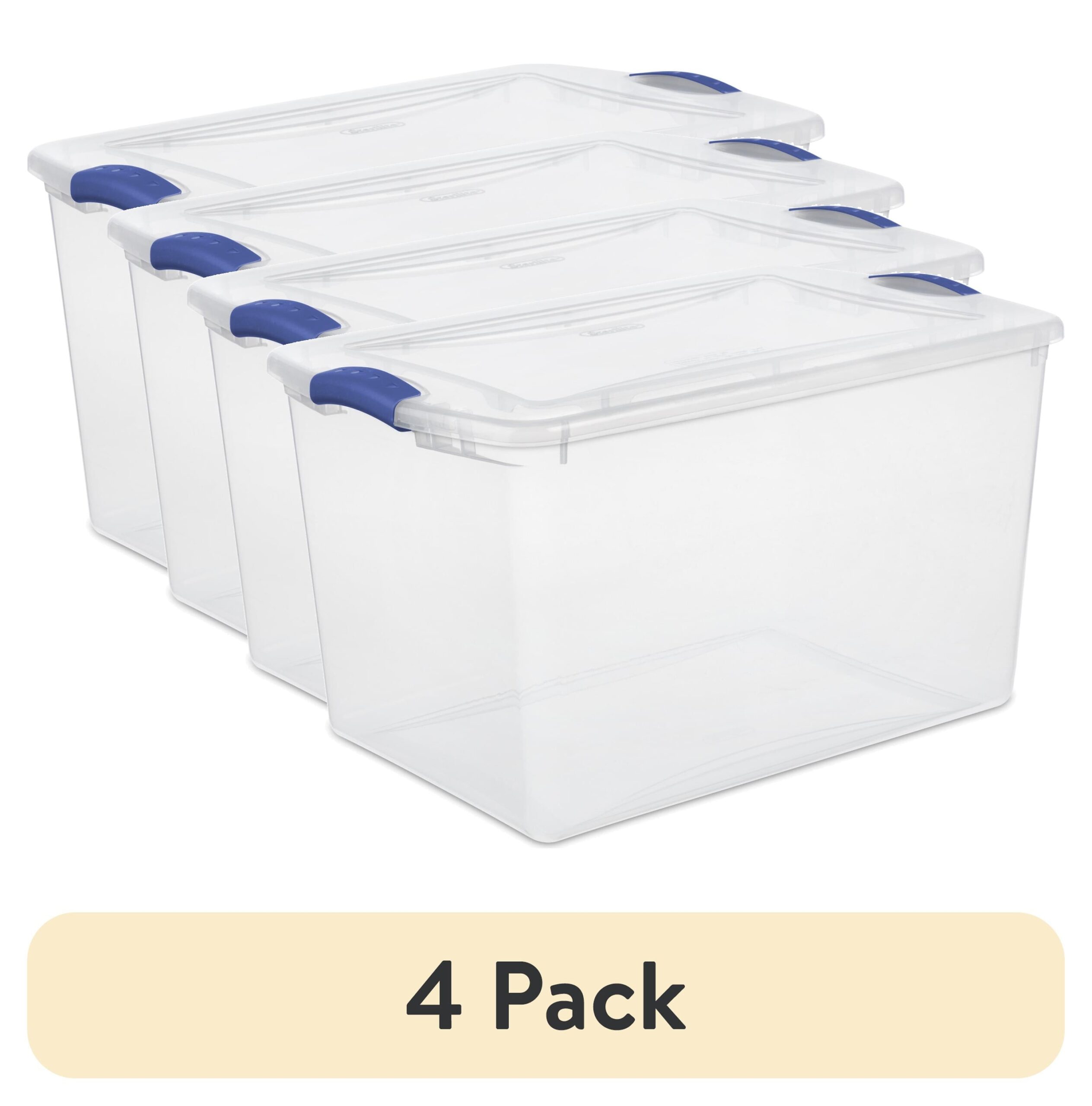 4 Pack Sterilite Large Storage Bin 66 Quart Clear Plastic Storage Container With Latch Lid Blue Walmart