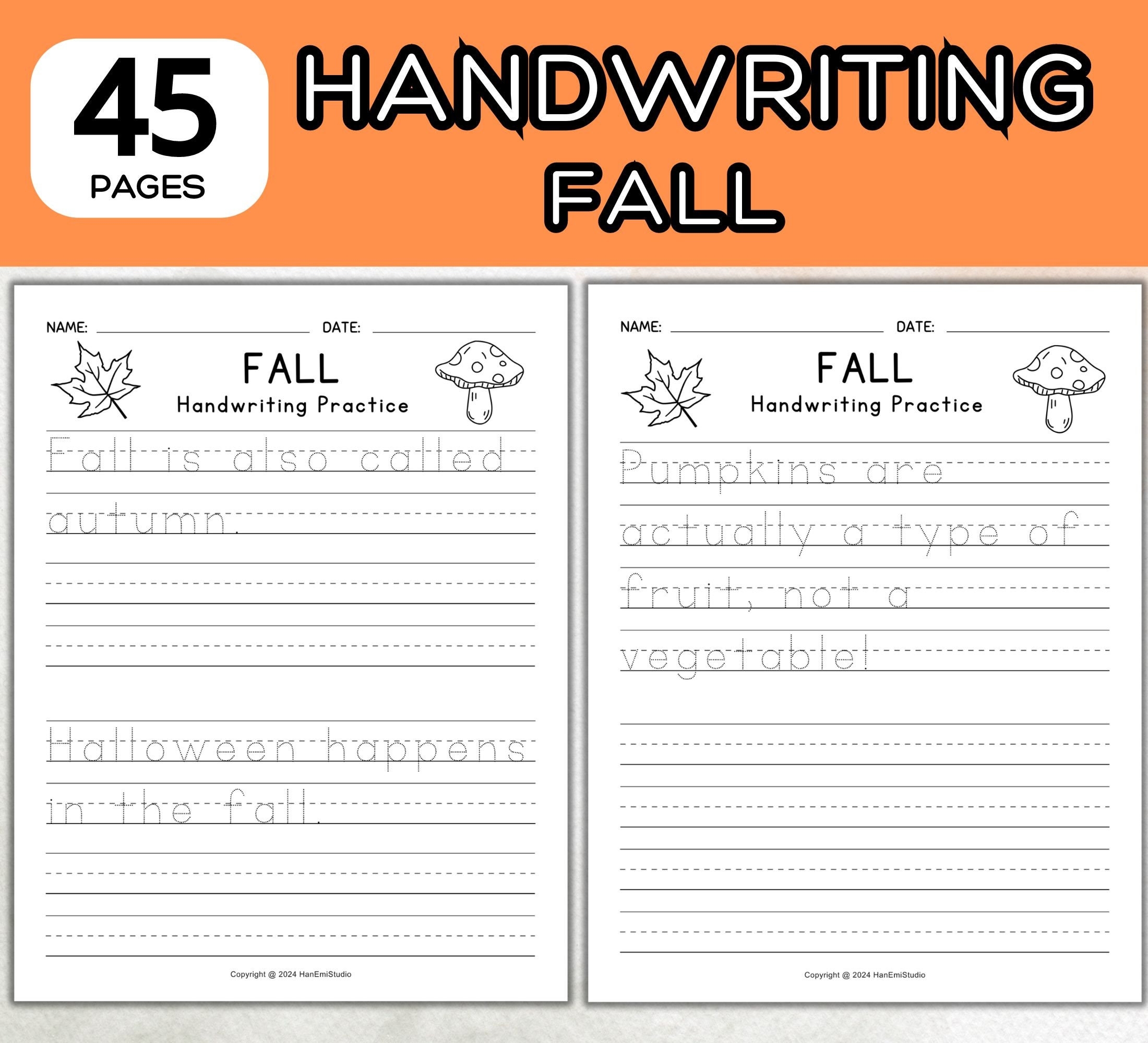 45 Page Fall Handwriting Worksheets Handwriting Practice For Kindergarteners Tracing Worksheets Practice Page Handwriting Practice Etsy