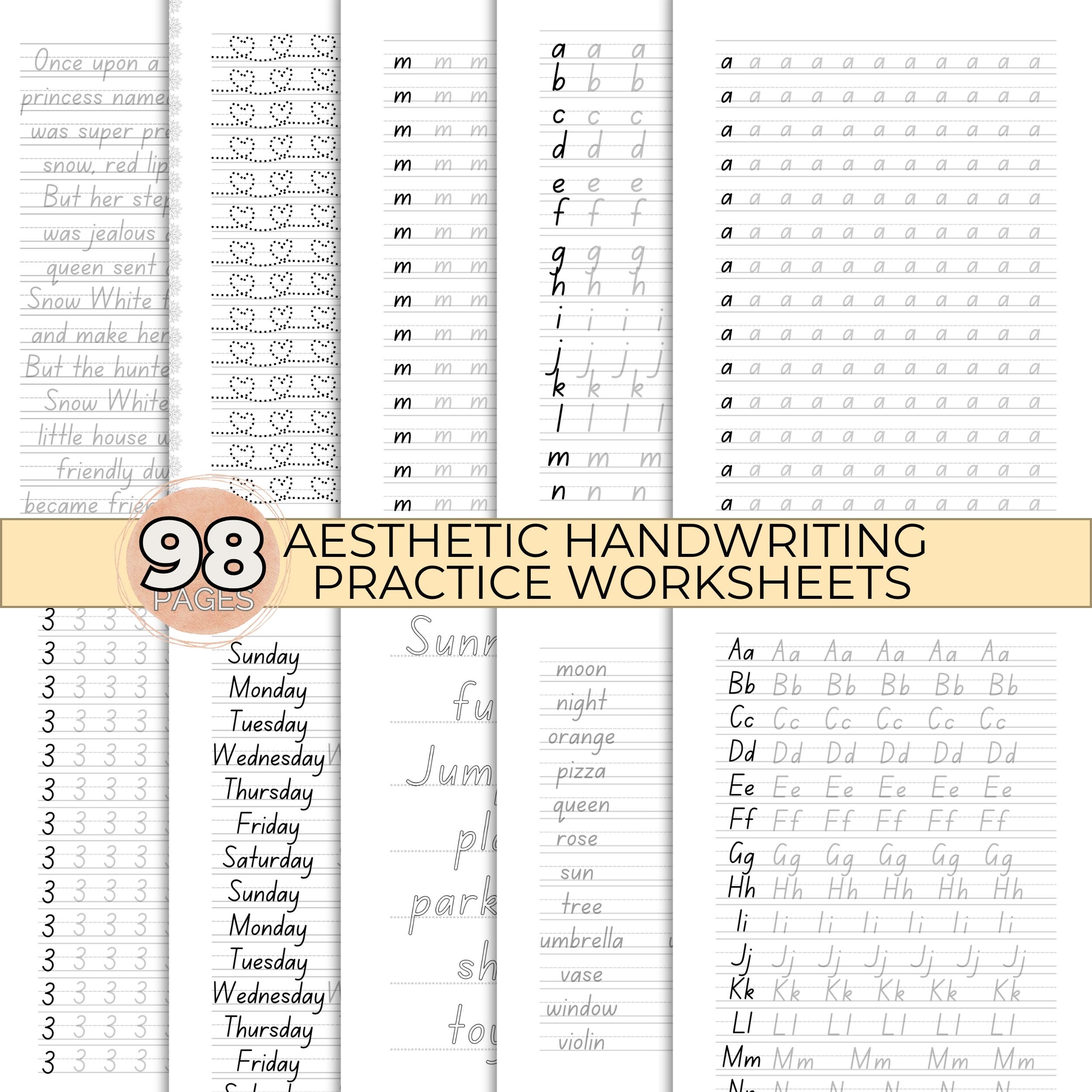 Aesthetic Handwriting Worksheets Printable Improve Handwriting Beautiful Lettering Practice Alphabet Writing Sheets Printable Workbook Etsy