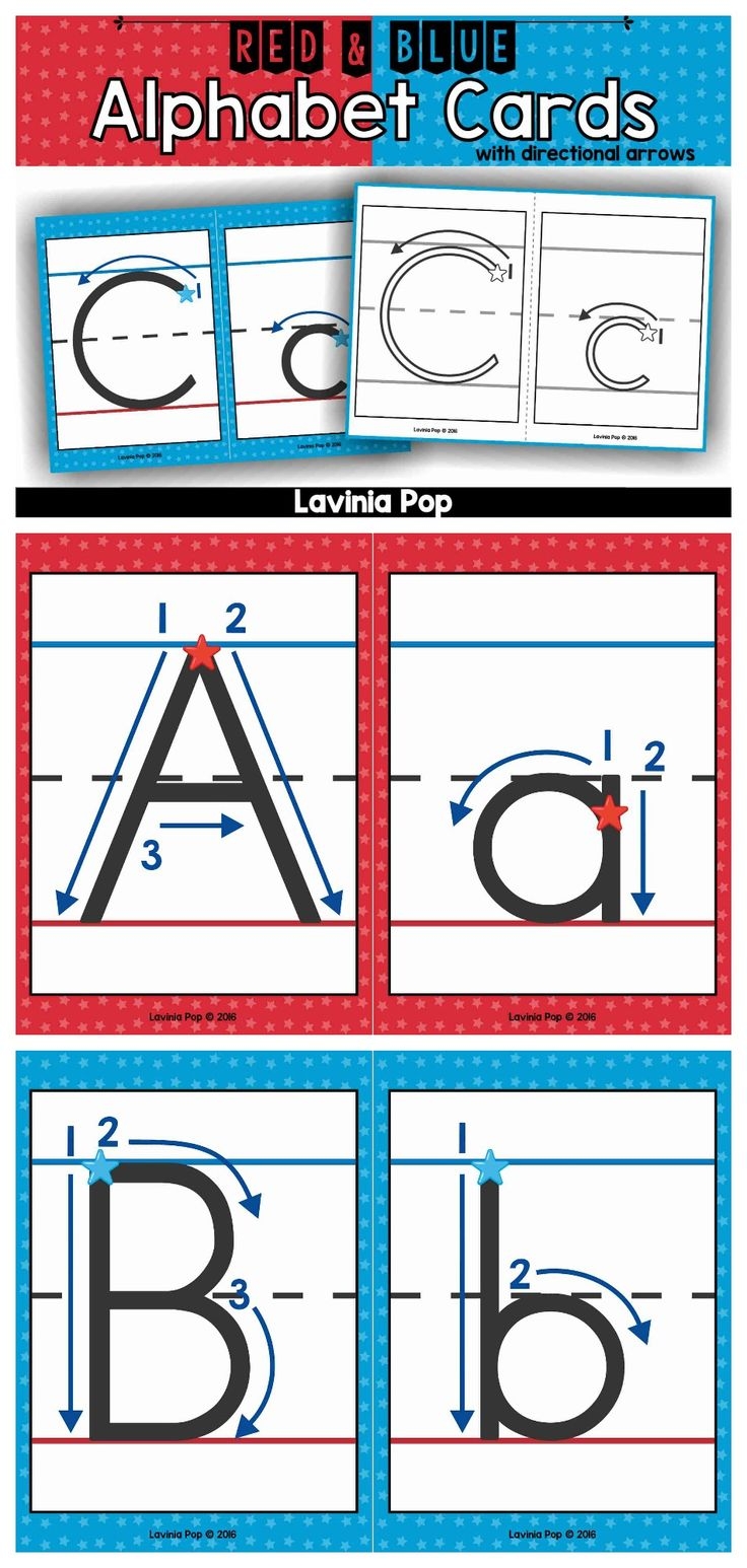 Alphabet Handwriting Cards With Directional Arrows Red Vowels And Blue Consonants Includes Color And Black And White Background Options 