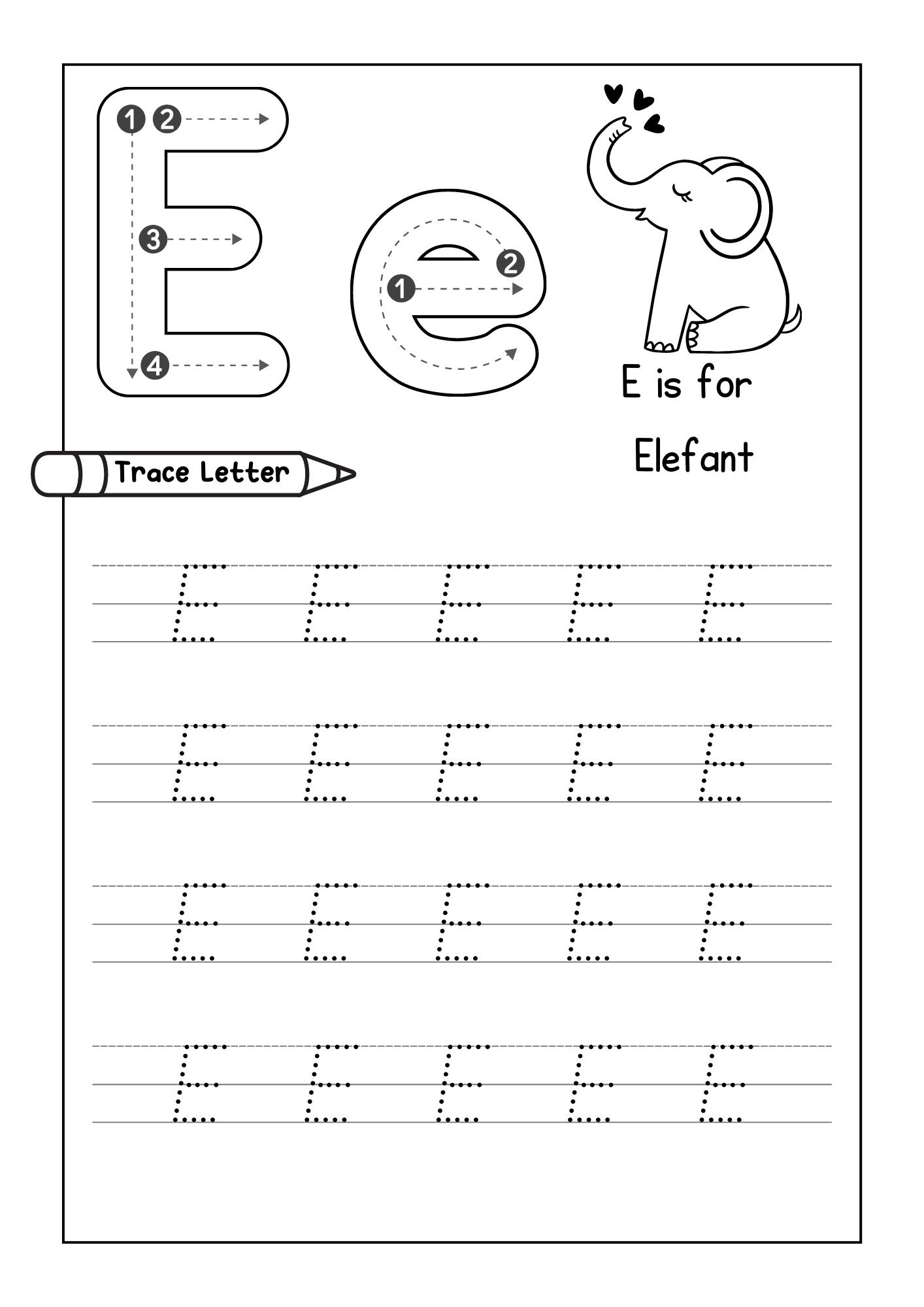Alphabet Tracing Practice Letter E Handwriting Worksheet Uppercase Lowercase Made By Teachers