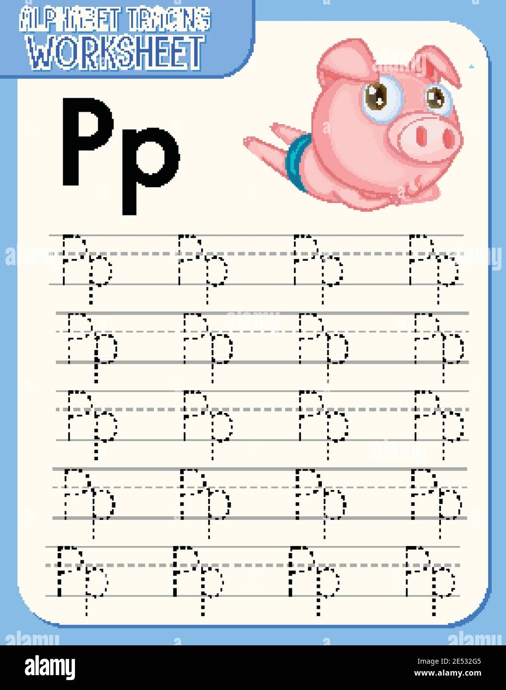 Alphabet Tracing Worksheet With Letter P And P Illustration Stock Vector Image Art Alamy