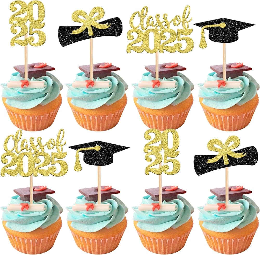 Amazon 36 PCS 2025 Graduation Theme Cupcake Toppers Glitter Class Of 2025 Grad Cap Diploma Cupcake Picks 2025 Graduation Theme Party Cake Decorations Supplies Gold Grocery Gourmet Food
