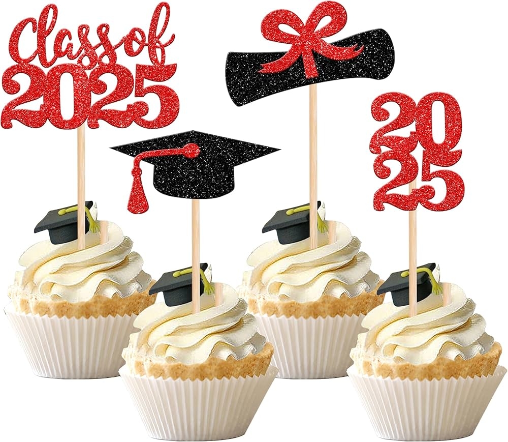 Amazon 36 PCS 2025 Graduation Theme Cupcake Toppers Glitter Class Of 2025 Grad Cap Diploma Cupcake Picks 2025 Graduation Theme Party Cake Decorations Supplies Red Grocery Gourmet Food