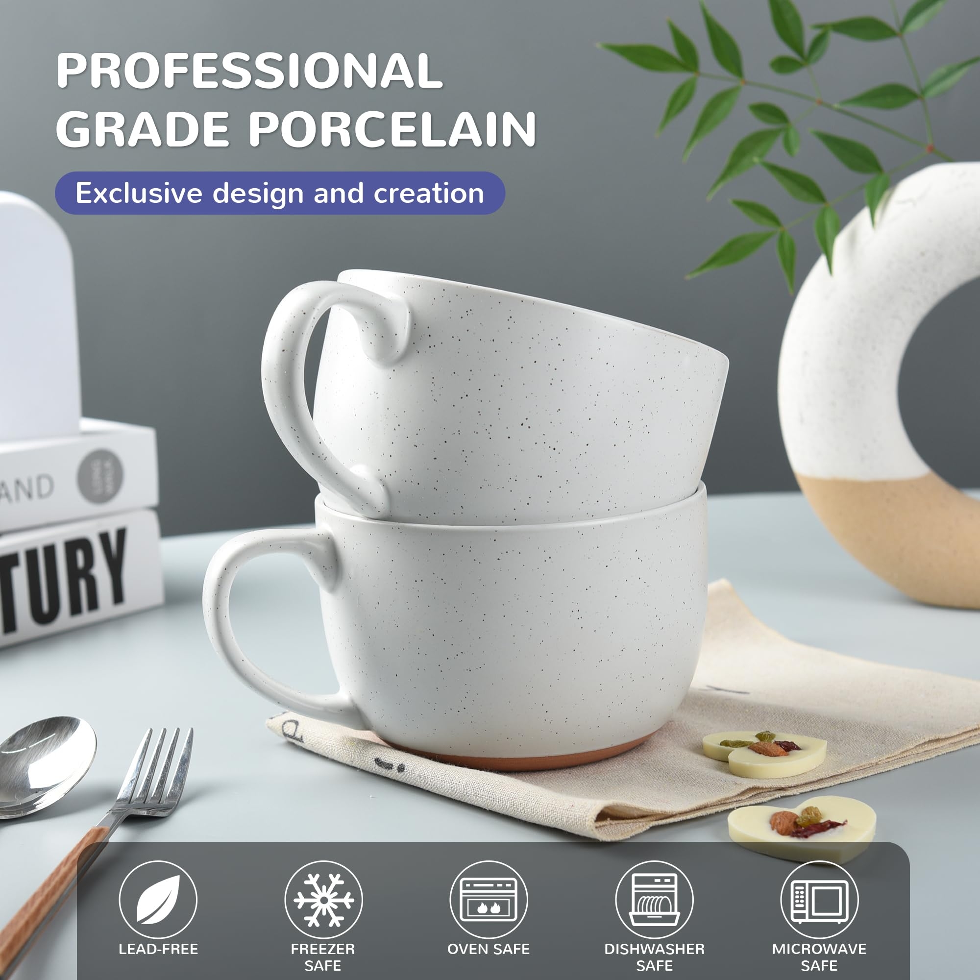 Amazon BYCNZB 38oz Ceramic Large Soup Mugs With Hanlde For Coffee Cereal Salad Noodles Tea Soup Bowls Cups Microwave Dishwasher Safe Set Of 2 White Home Kitchen