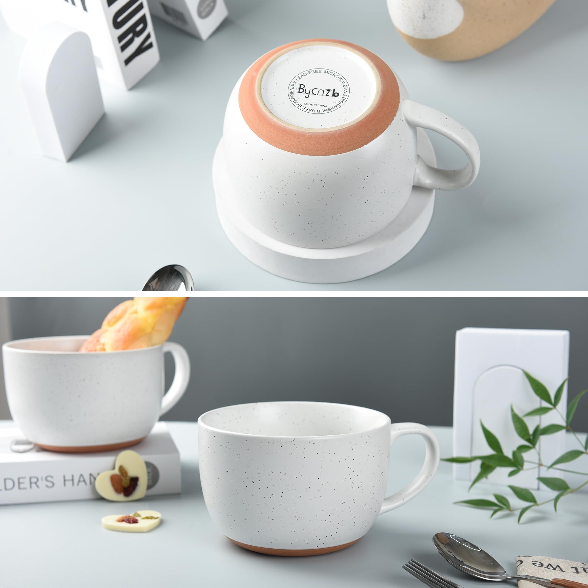 Amazon BYCNZB 38oz Ceramic Large Soup Mugs With Hanlde For Coffee Cereal Salad Noodles Tea Soup Bowls Cups Microwave Dishwasher Safe Set Of 2 White Home Kitchen