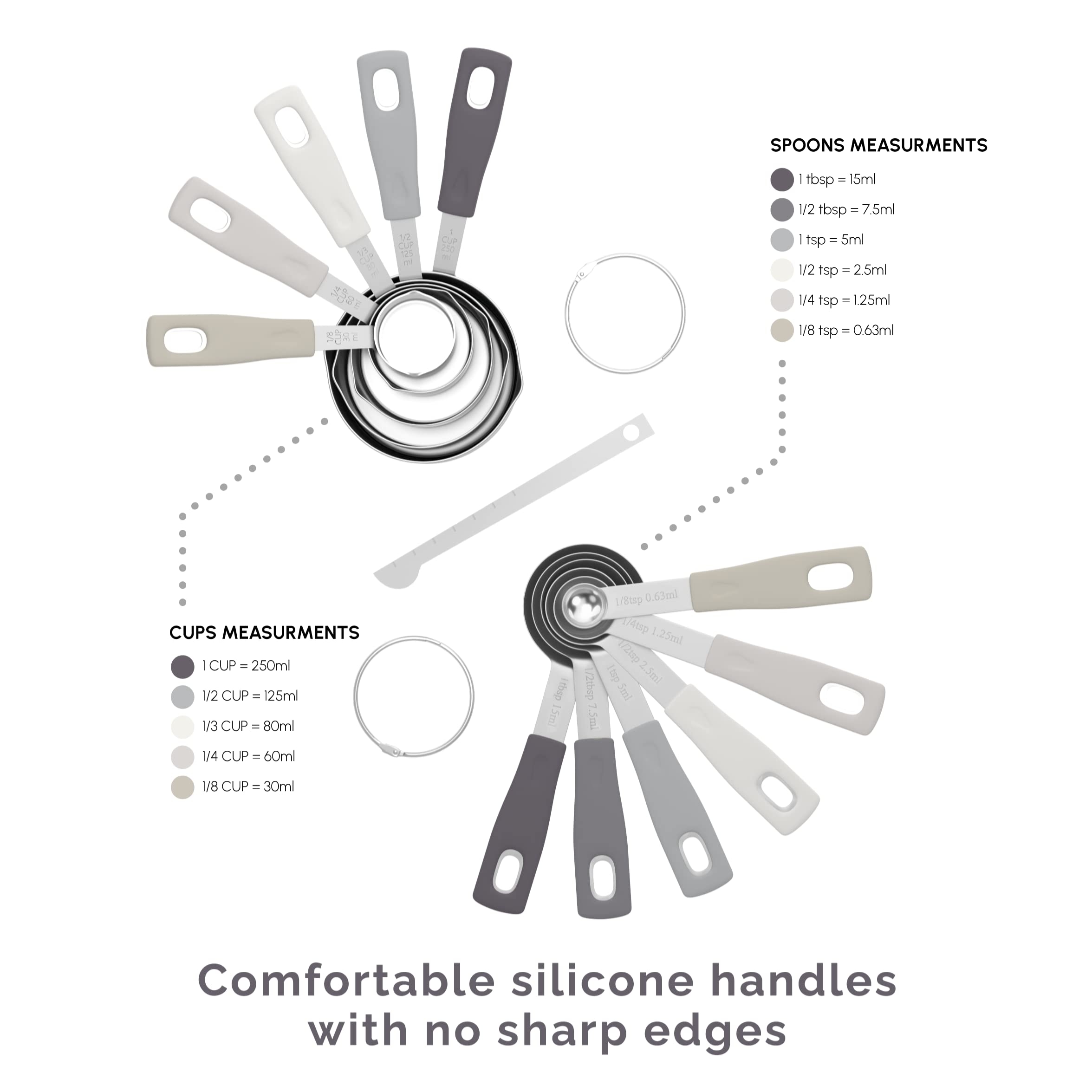 Amazon CuttleLab Measuring Cups And Measuring Spoons Set Of 14 Stainless Steel Measuring Cups And Spoons Set Includes 1 8 Teaspoon Measuring Spoon 1 8 Cup Measuring Cup Leveler Dry 14 Charcoal Home Kitchen