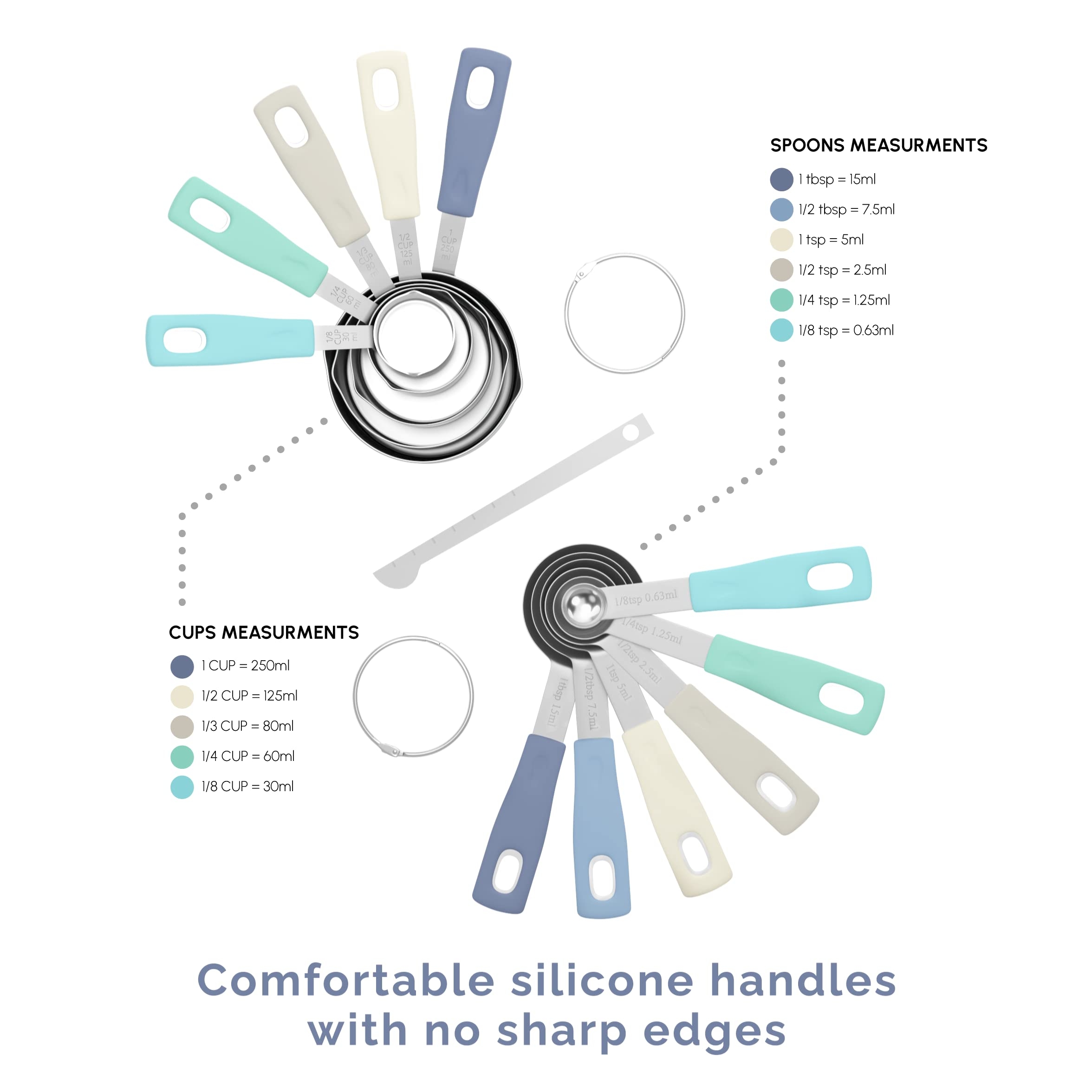 Amazon CuttleLab Measuring Cups And Measuring Spoons Set Of 14 Stainless Steel Measuring Cups And Spoons Set Includes 1 8 Teaspoon Measuring Spoon 1 8 Cup Measuring Cup Leveler Dry 14 Farmhouse Home Kitchen
