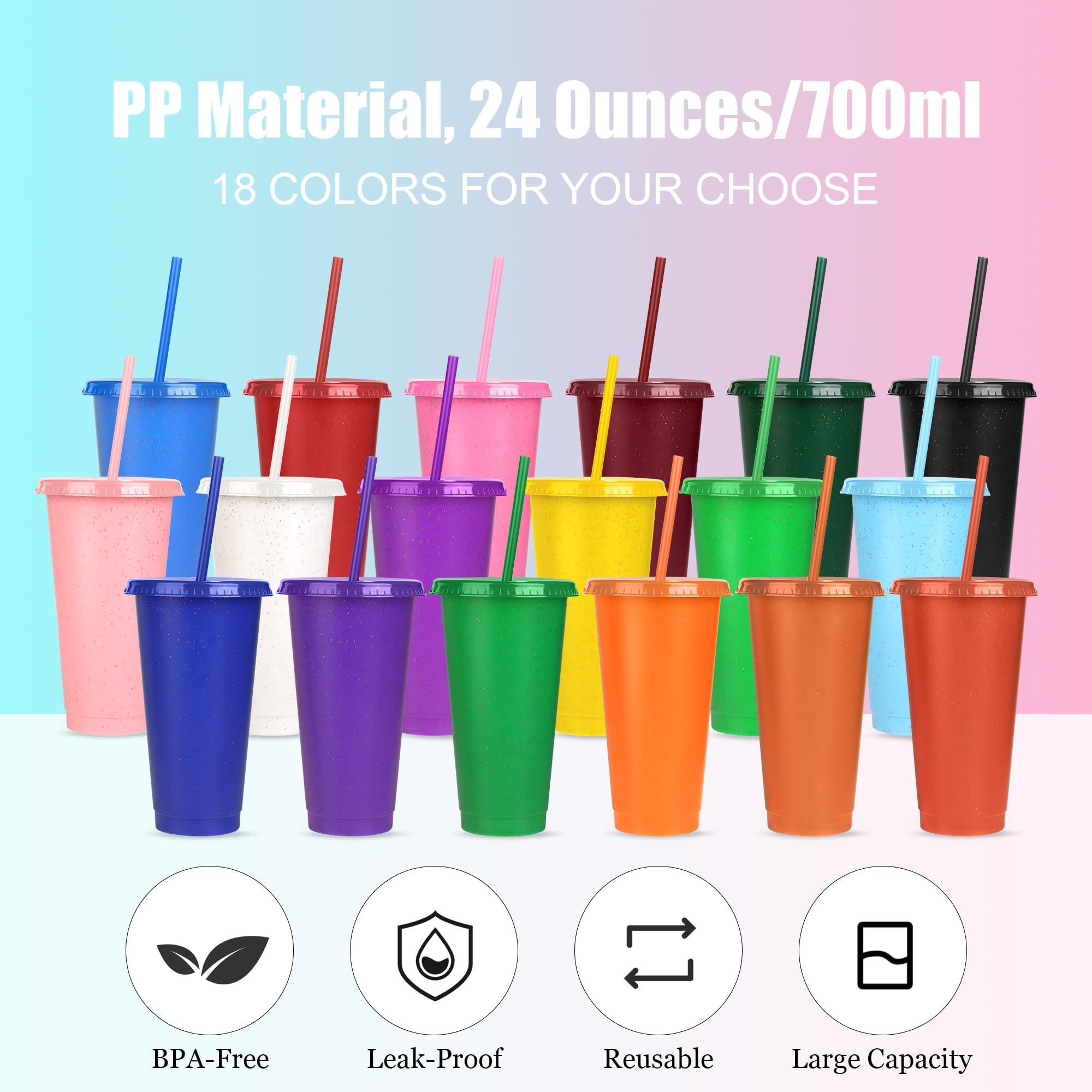 Amazon Kochorie 36 Pack Tumbler With Straw And Lid Bulk Glitter Colorful Reusable Plastic Cups Water Bottle 24 Ounces Cups Iced Coffee Travel Mug Cup For Parties Birthdays Outdoor Use 18