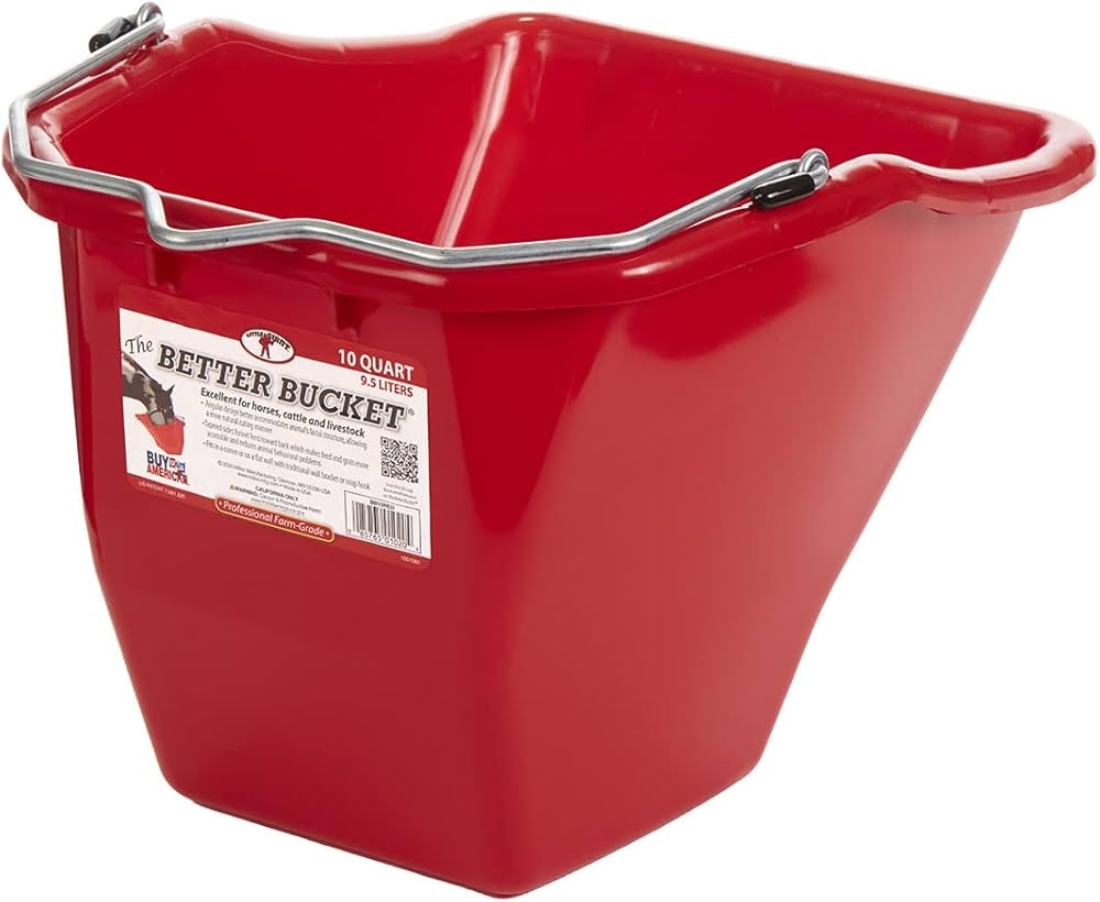 Amazon Little Giant Plastic Better Bucket Horse Feed Pail Ergonomically Designed Flat Back Bucket Made In USA 10 Quarts Red Pet Supplies