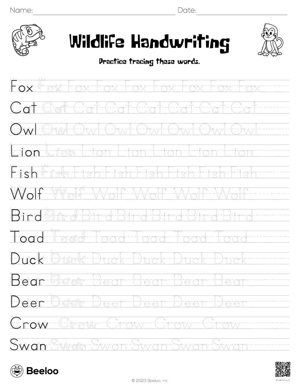 Animal themed Word Tracing Worksheets Beeloo Printable Crafts And Activities For Kids