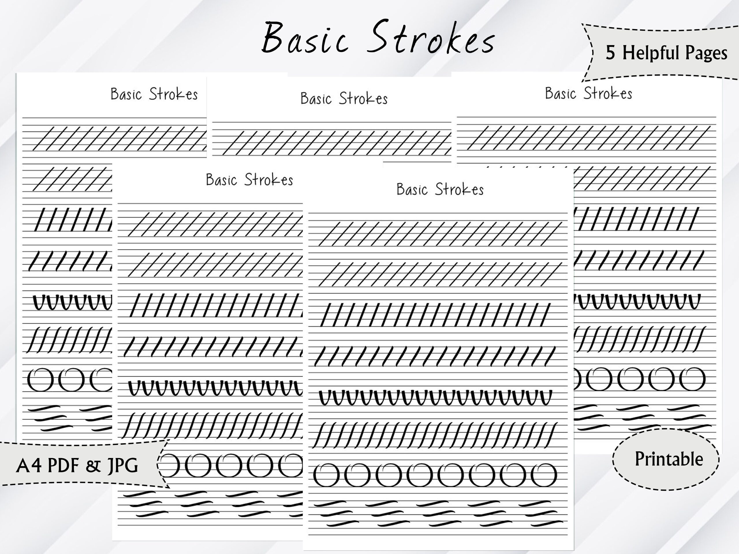 Basic Strokes Handwriting Practice Sheet Printable Handwriting Worksheets Hand Lettering Practice Neat Handwriting Practice Sheets Etsy