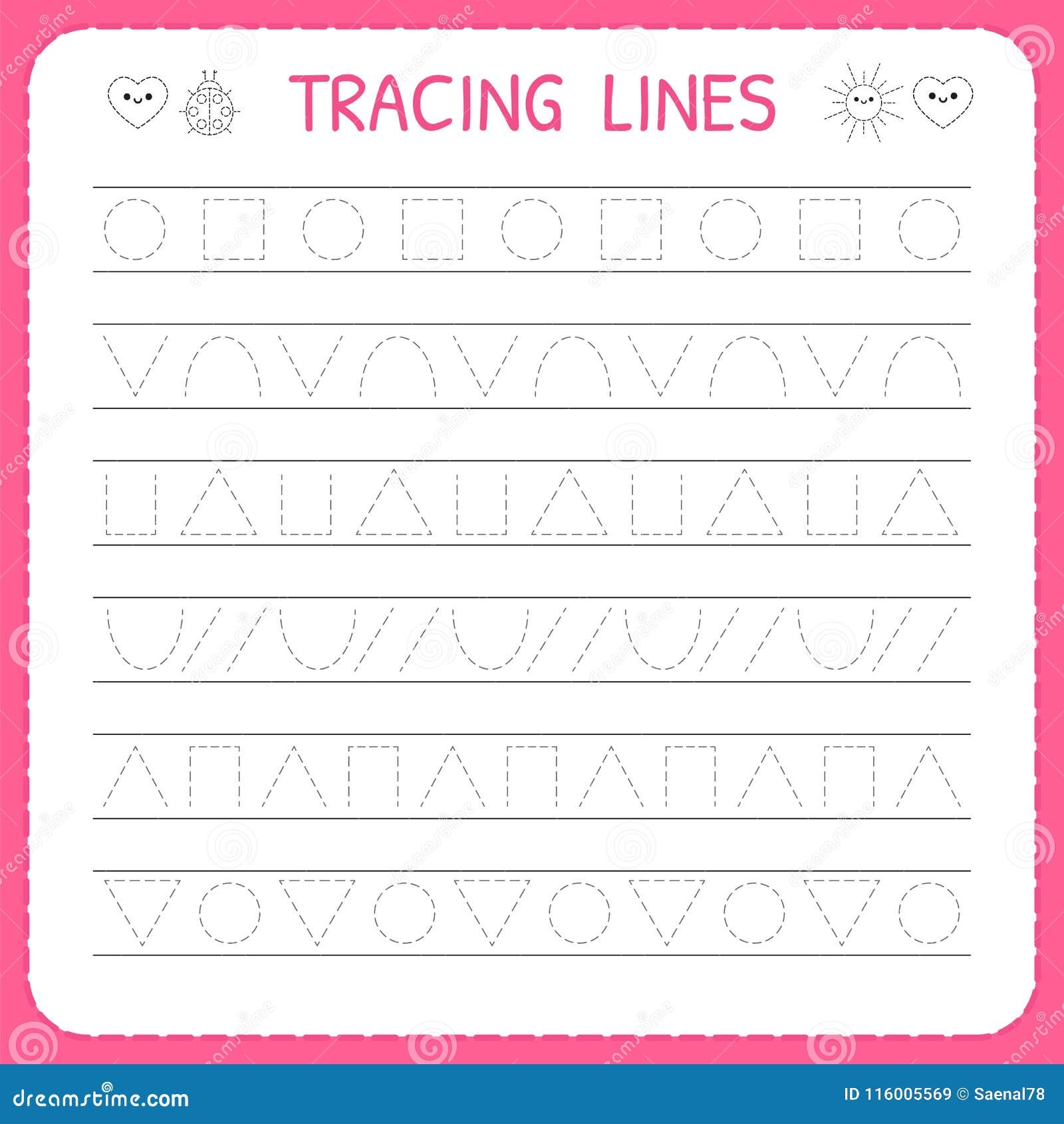 Basic Writing Trace Line Worksheet For Kids Preschool Or Kindergarten Worksheet Stock Vector Illustration Of Dash Coloring 116005569