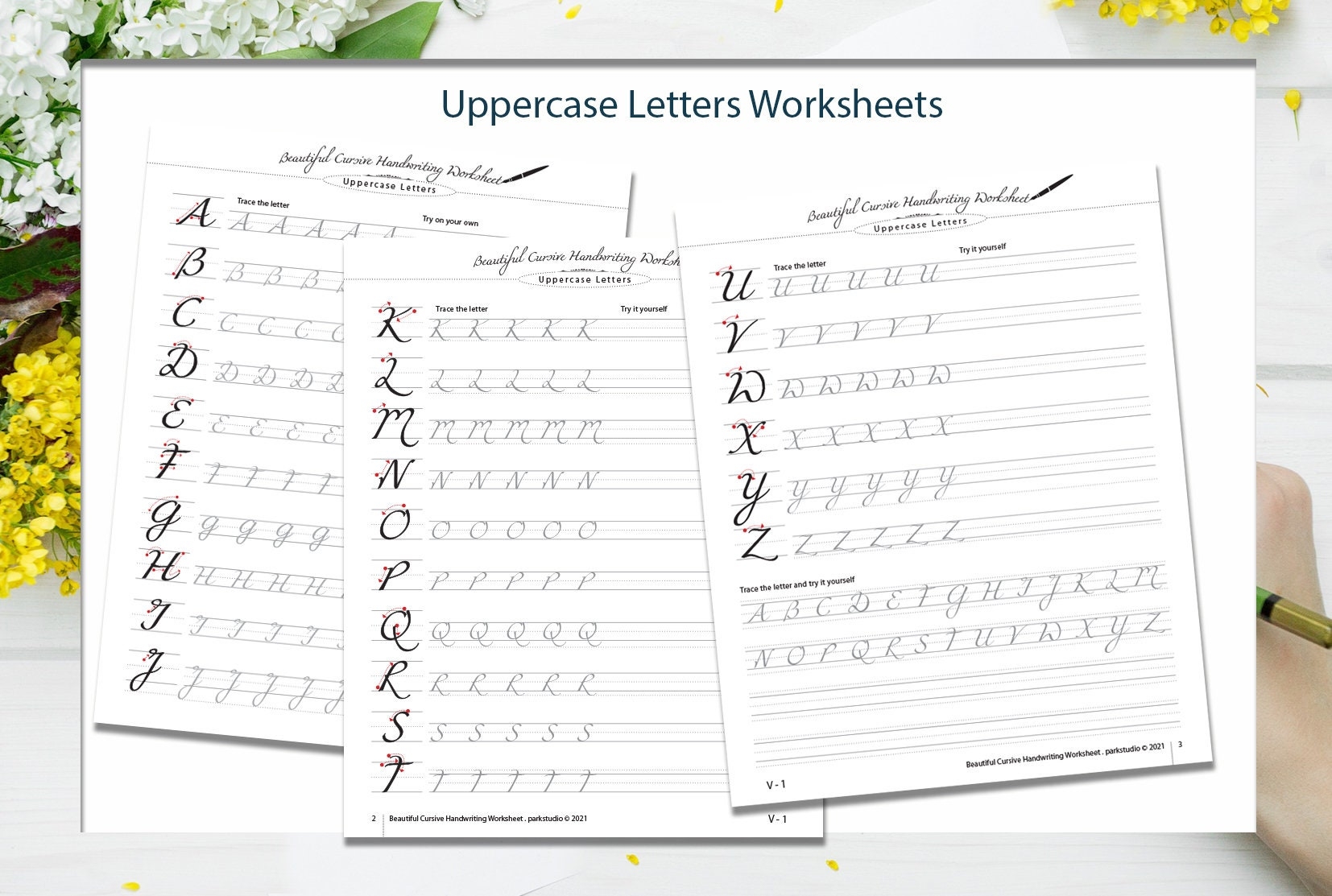 Beautiful Cursive Handwriting Practice Worksheets Printable Handwriting Workbook Alphabet Etsy