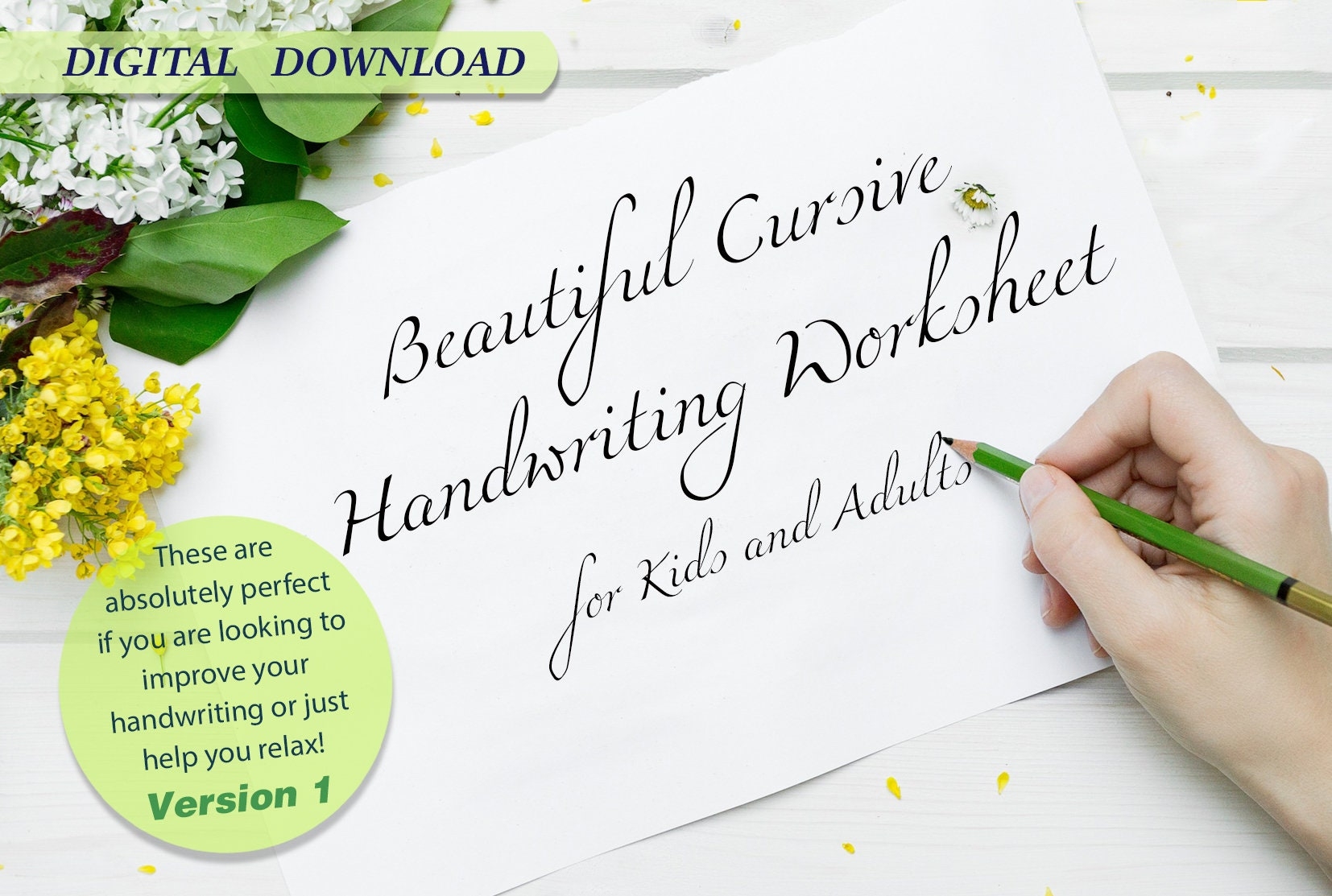 Beautiful Cursive Handwriting Practice Worksheets Printable Handwriting Workbook Alphabet Etsy