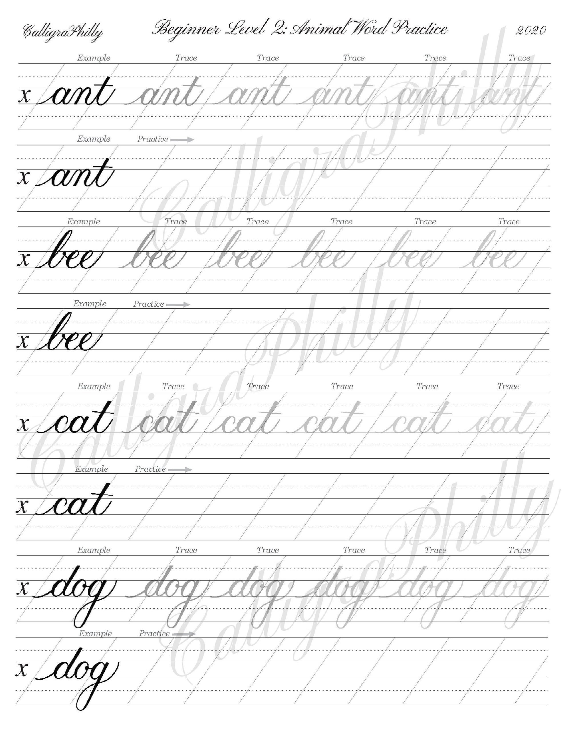 Beginner Calligraphy Practice Worksheet Animal Theme digital Download Etsy