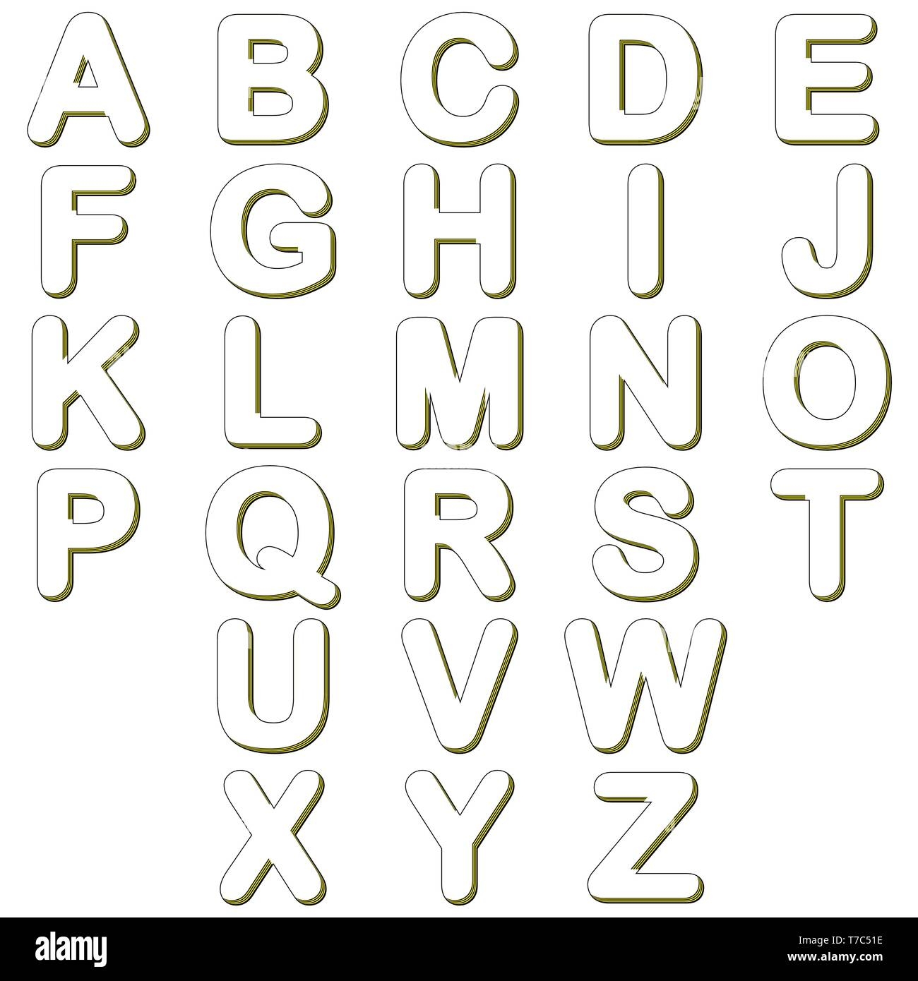 Black And Yellow Lines Outline Alphabet Isolated On White Background Stock Vector Image Art Alamy