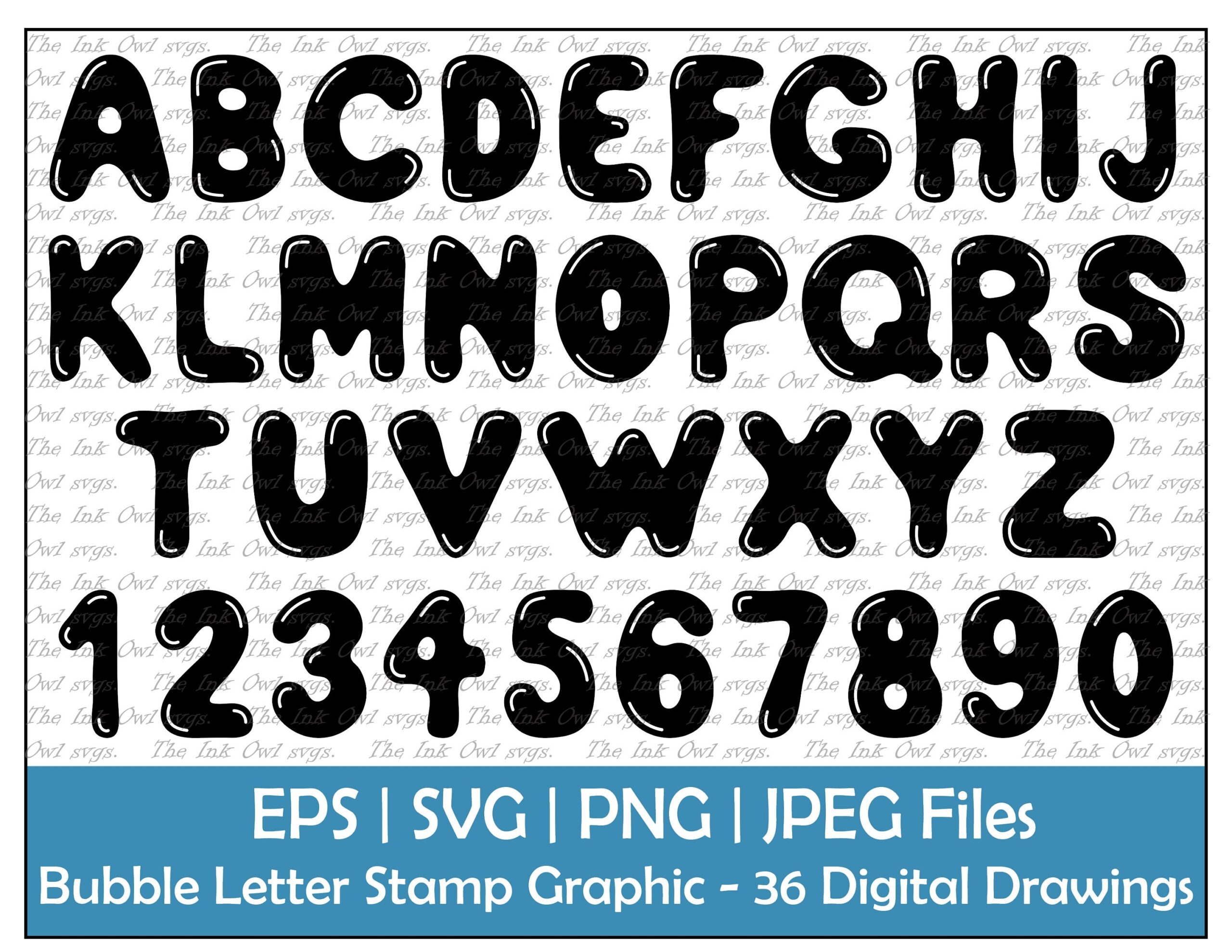 Bubble Letter Alphabet And Numbers Vector Clipart Stamp Text Graphics ABC 123 Logos Banners PNG JPG Svg Eps Etsy