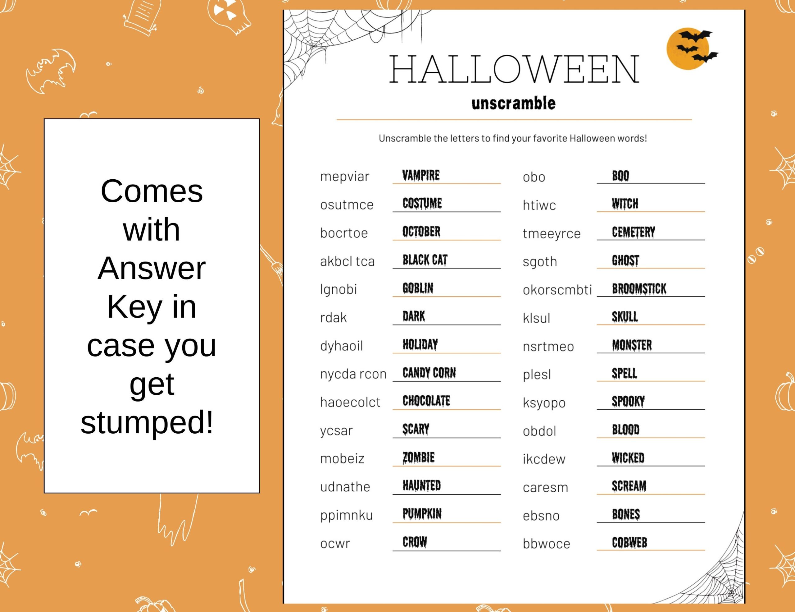 Buy Halloween Word Scramble Printable Game With Answer Key Online In India Etsy