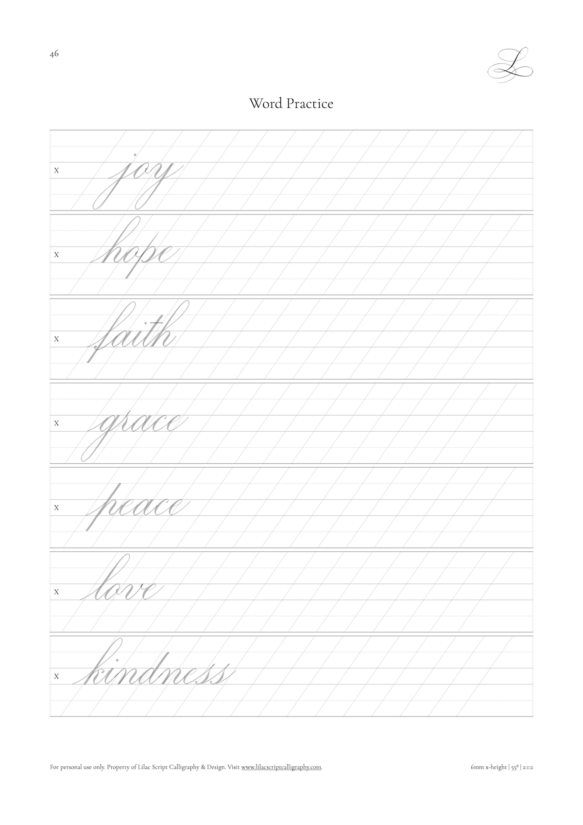 Calligraphy Worksheets And Other Resources Lilac Script Calligraphy Engraving