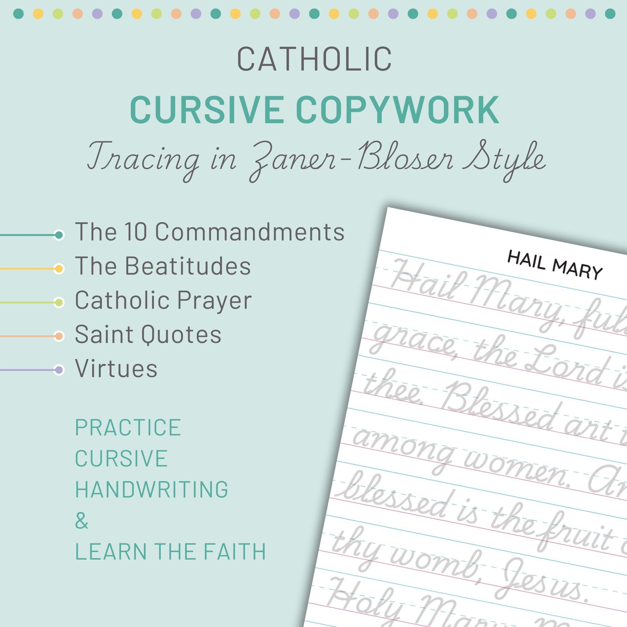 Catholic Cursive Handwriting Practice Bundle Saints Prayers PDF 