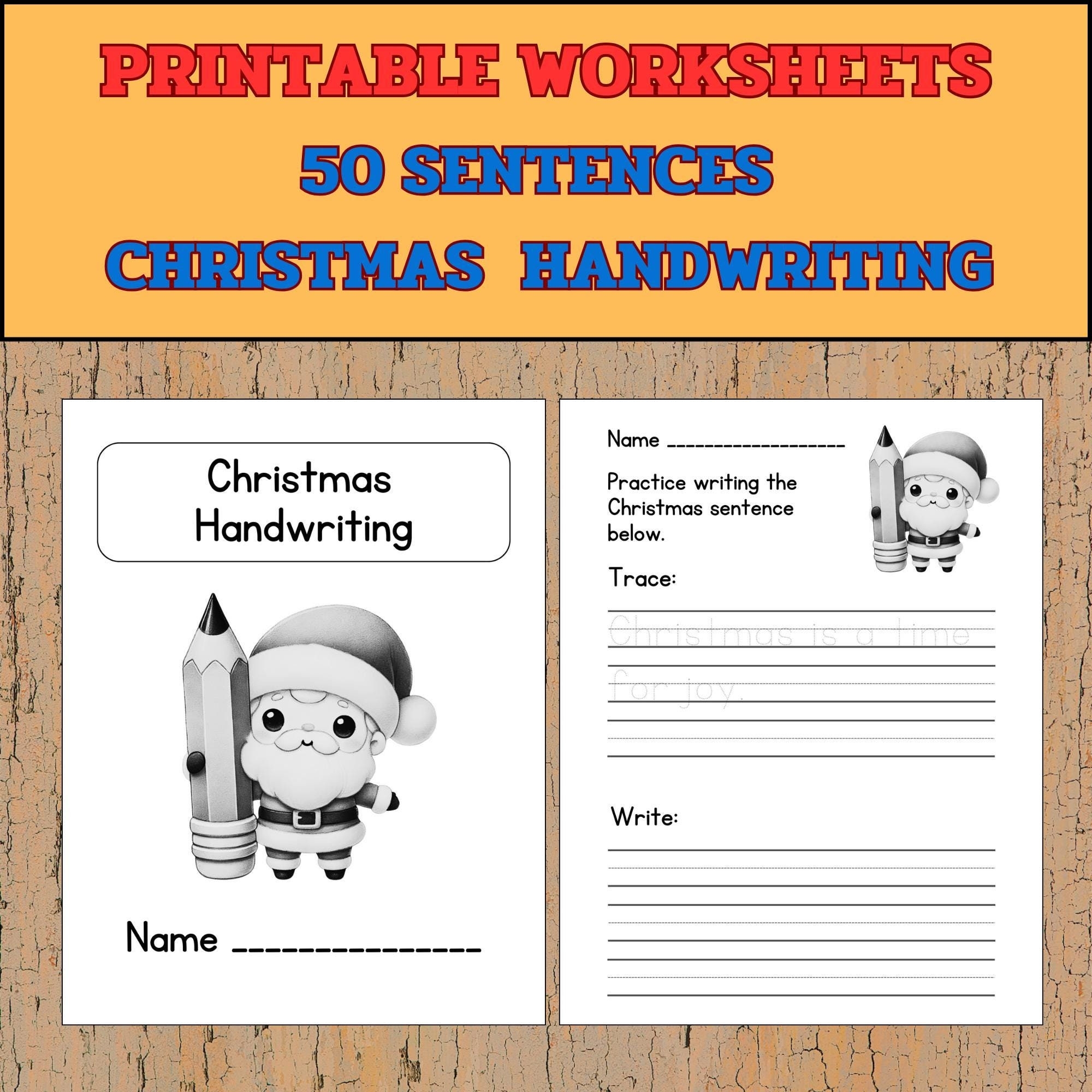 Christmas Handwriting Practice Printable Handwriting Practice Sheets Trace And Write Sentences Holiday Handwriting Sheets Christmas Gift Etsy