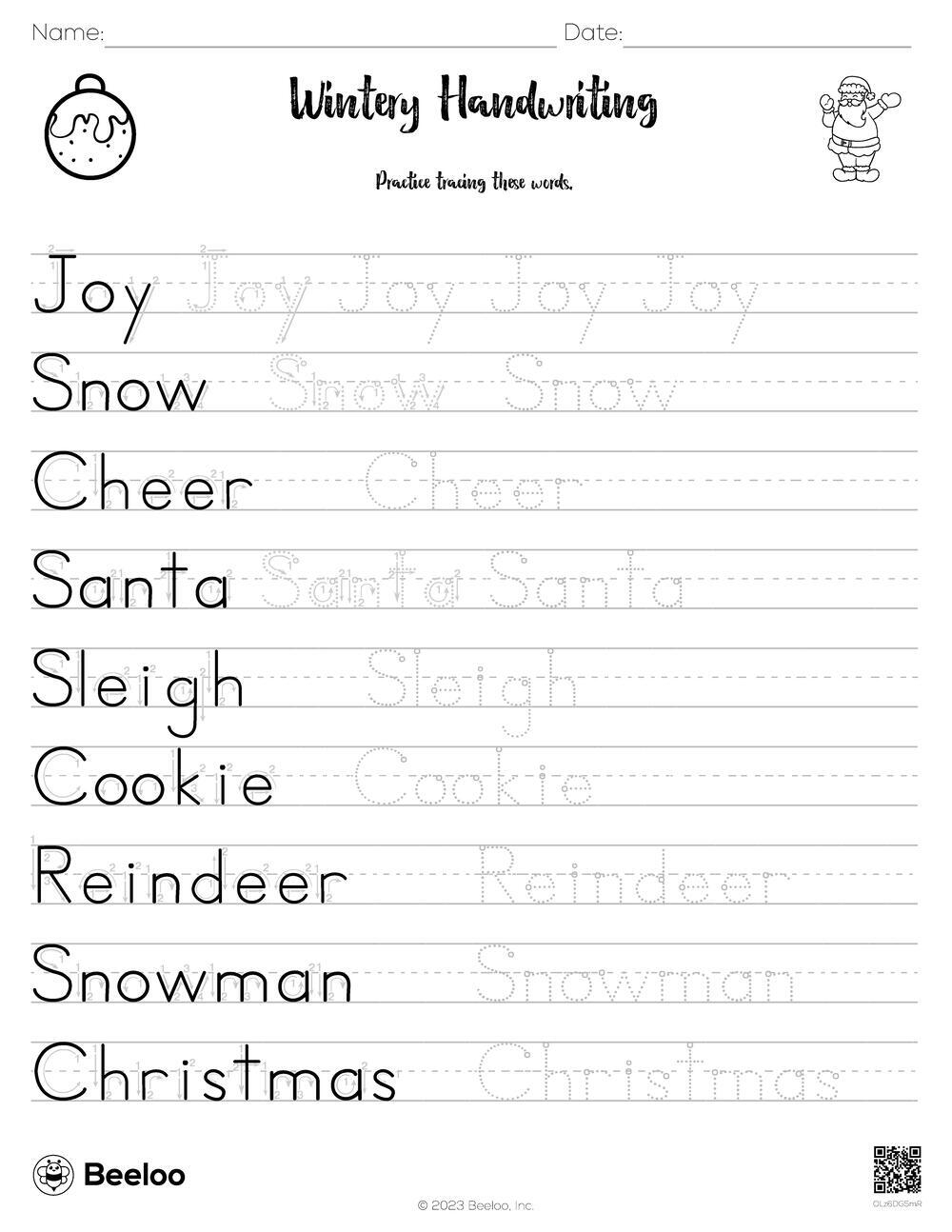 Christmas themed Word Tracing Worksheets Beeloo Printable Crafts And Activities For Kids