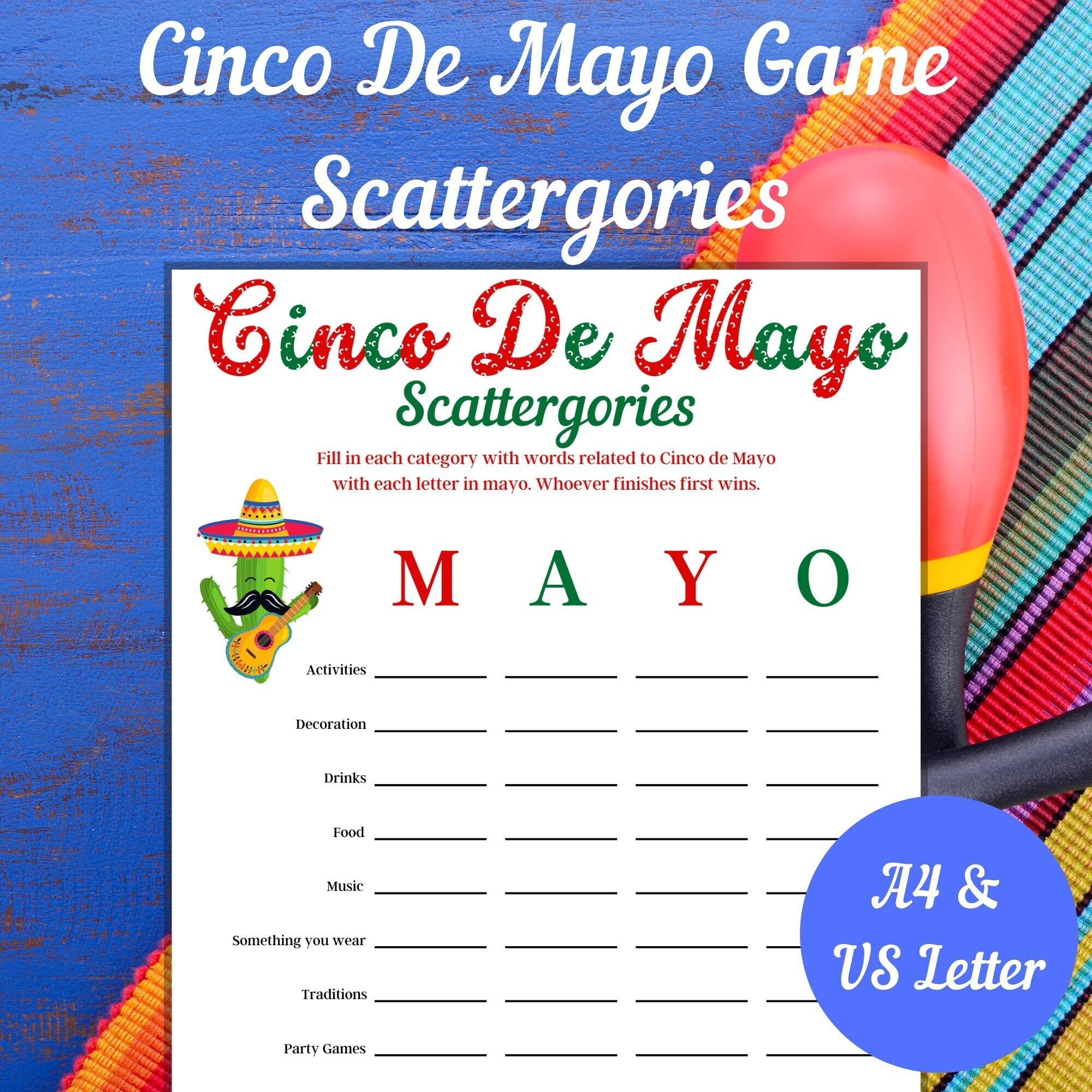 Cinco De Mayo Scattergories Game Printable Family Activity PDF Etsy