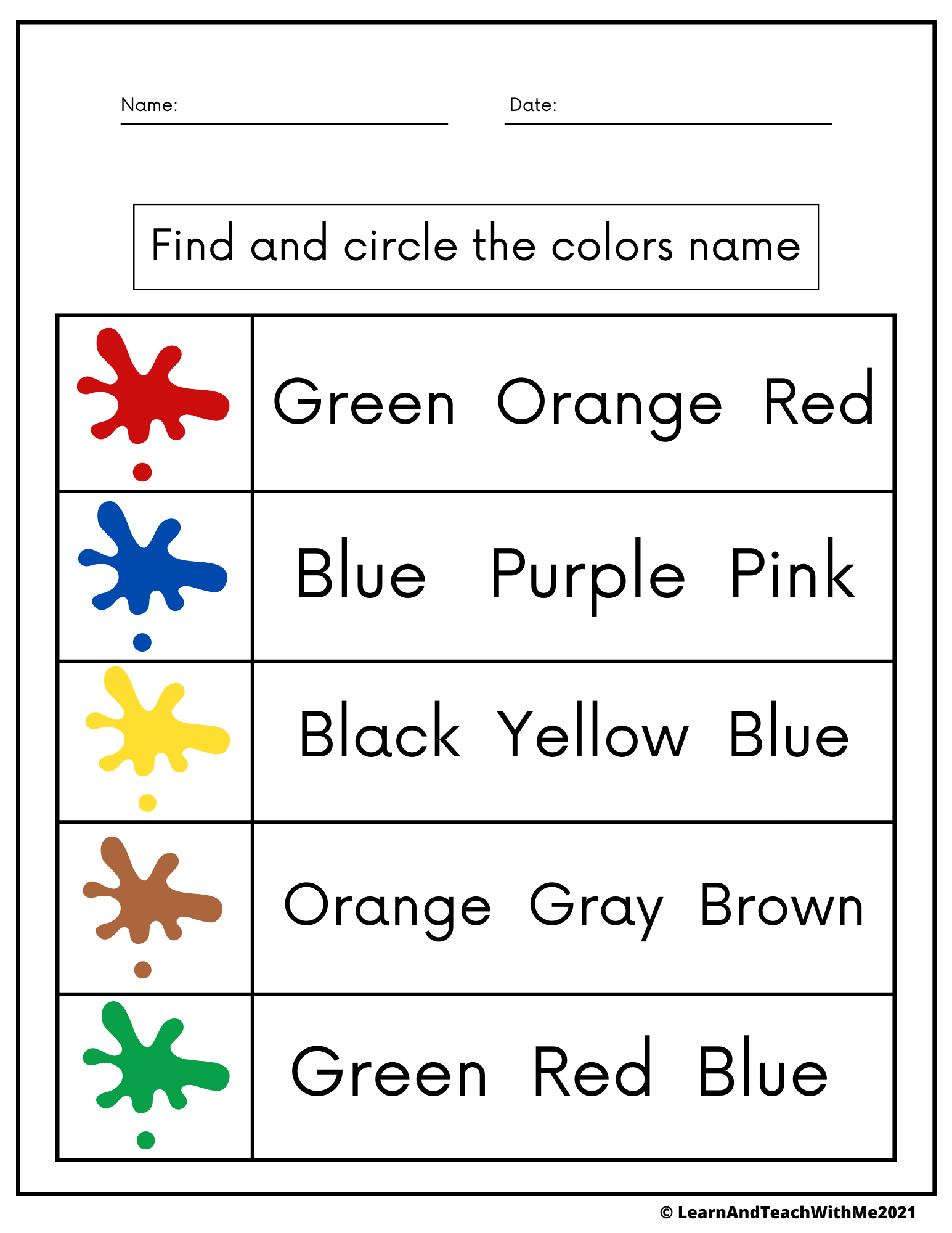 Color Word Writing Worksheets And Color Activities Made By Teachers