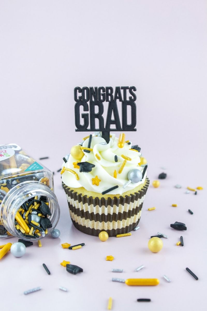 Congrats Grad Cupcake Toppers Black Graduation Cupcake Pick For Cakes Cupcakes Sweets Treats 