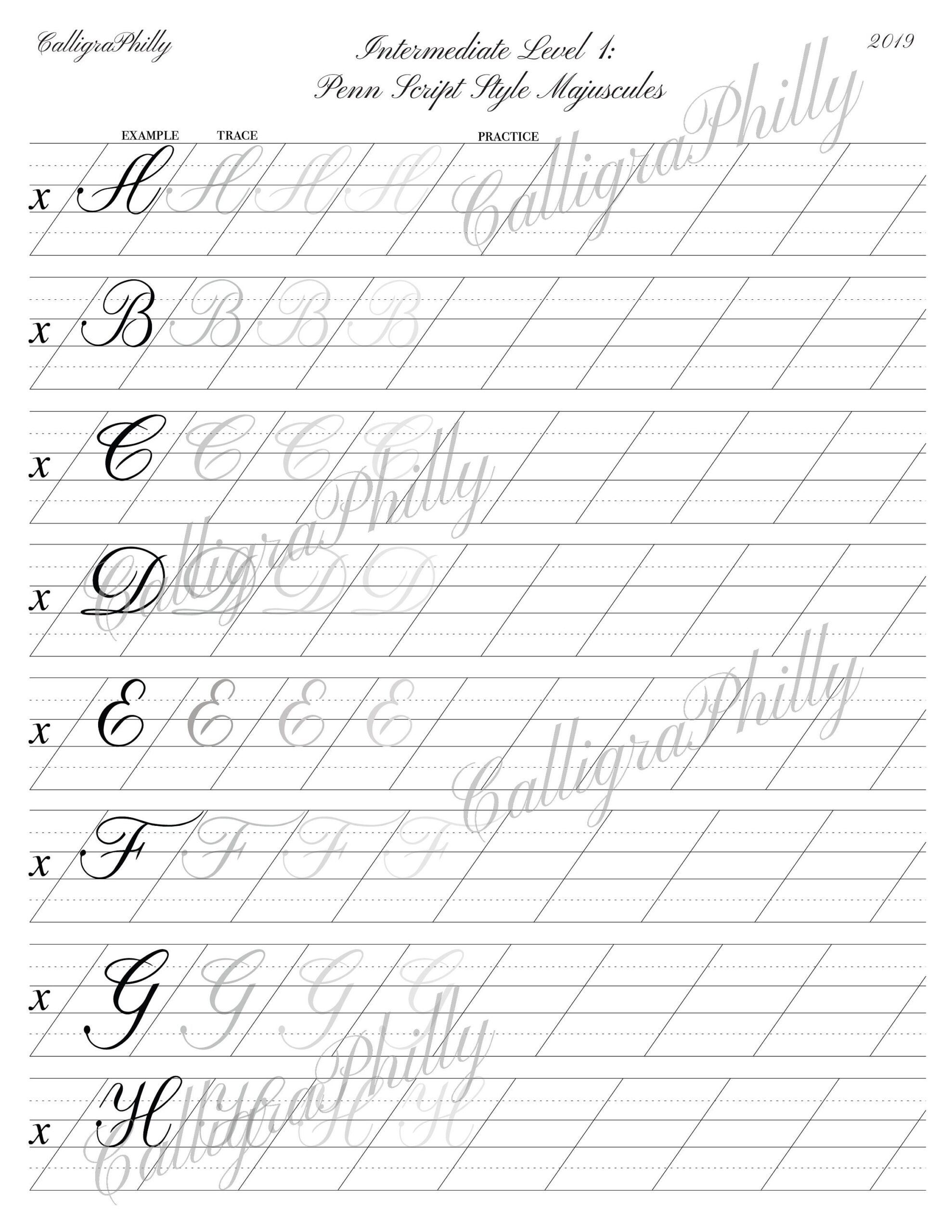 Copperplate Calligraphy Uppercase Alphabet Worksheet Intermediate Level digital Download Etsy