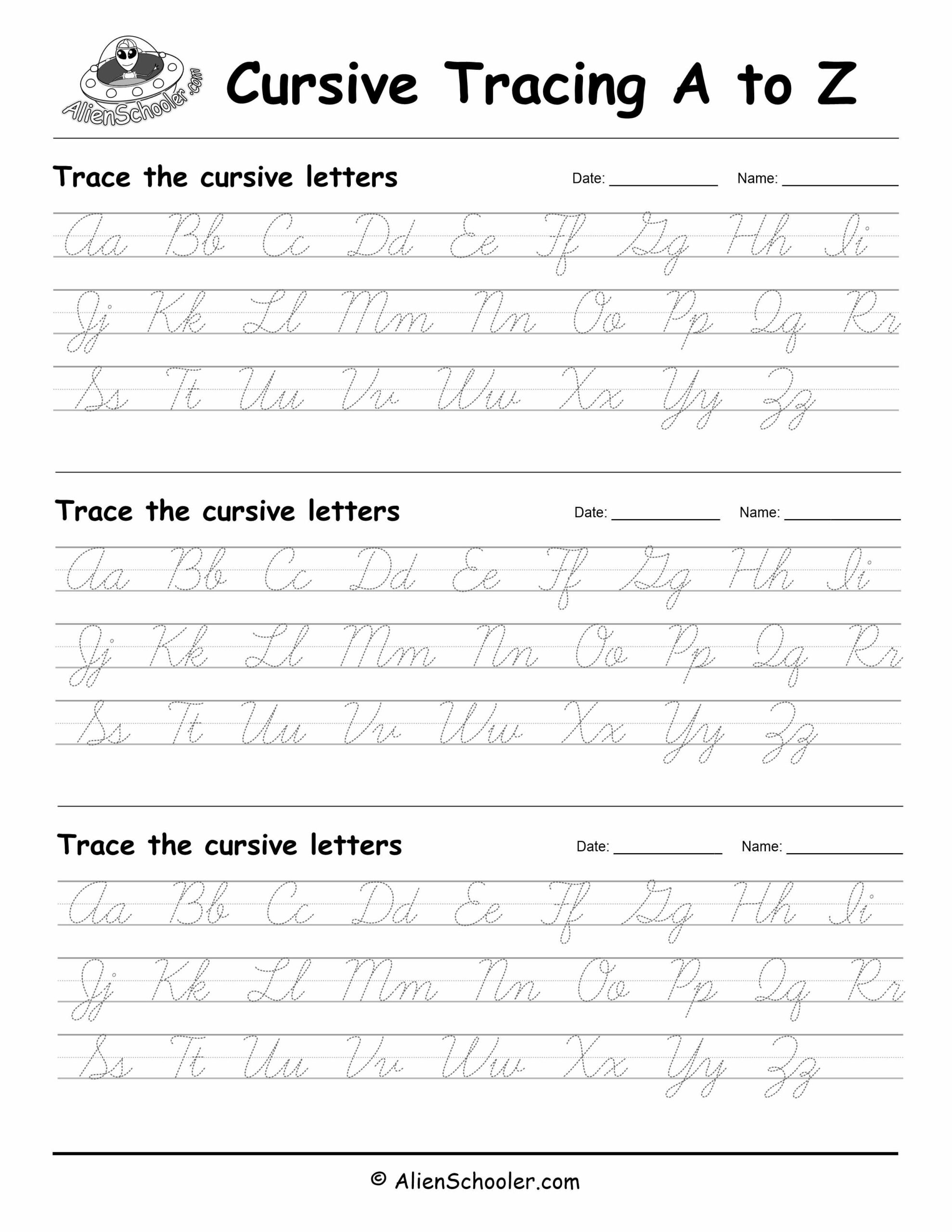Cursive Alphabet To Trace Free Printable PDF Alien Schooler