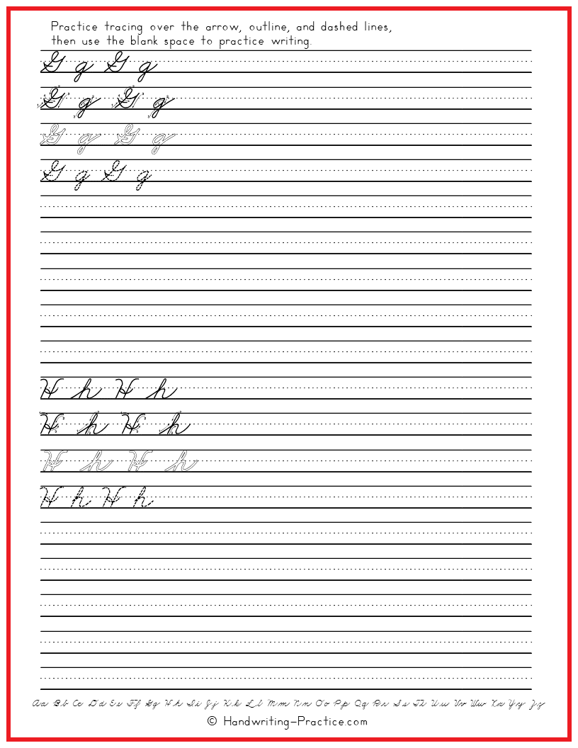 Cursive Handwriting Practice Worksheet G And H Handwriting Practice
