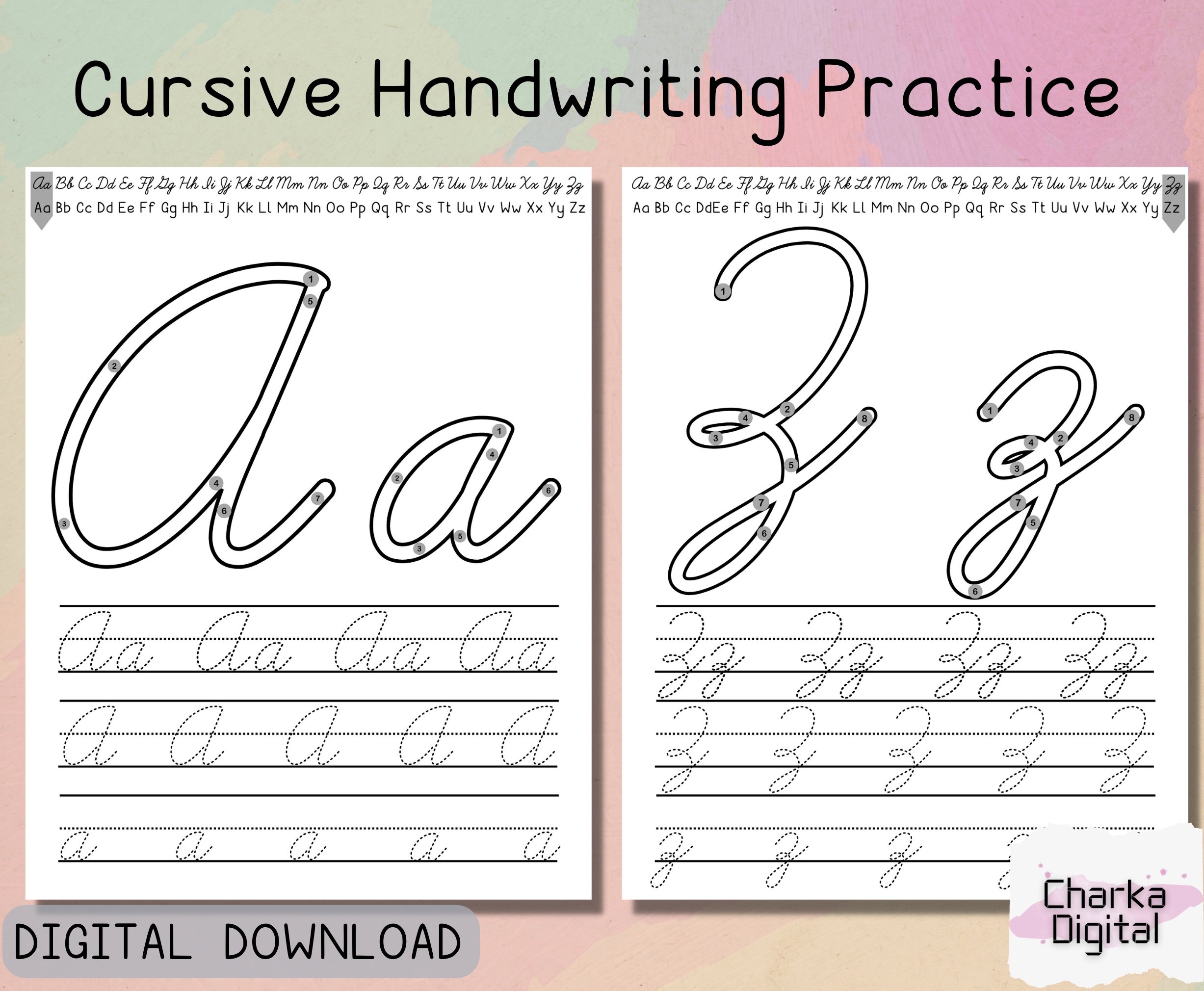 Cursive Handwritting Practice Cursive Alphabet Letters Tracing Printable Cursive Worksheets Cursive For Beginners Etsy