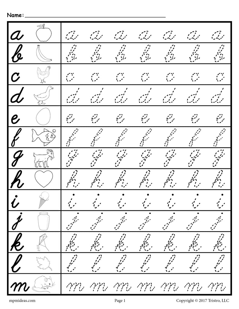 Cursive Letter Tracing Worksheets Lowercase Letters A z Worksheets Library