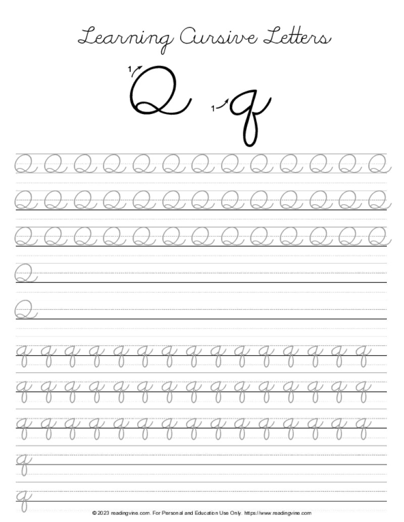 Cursive Writing Letter Q ReadingVine