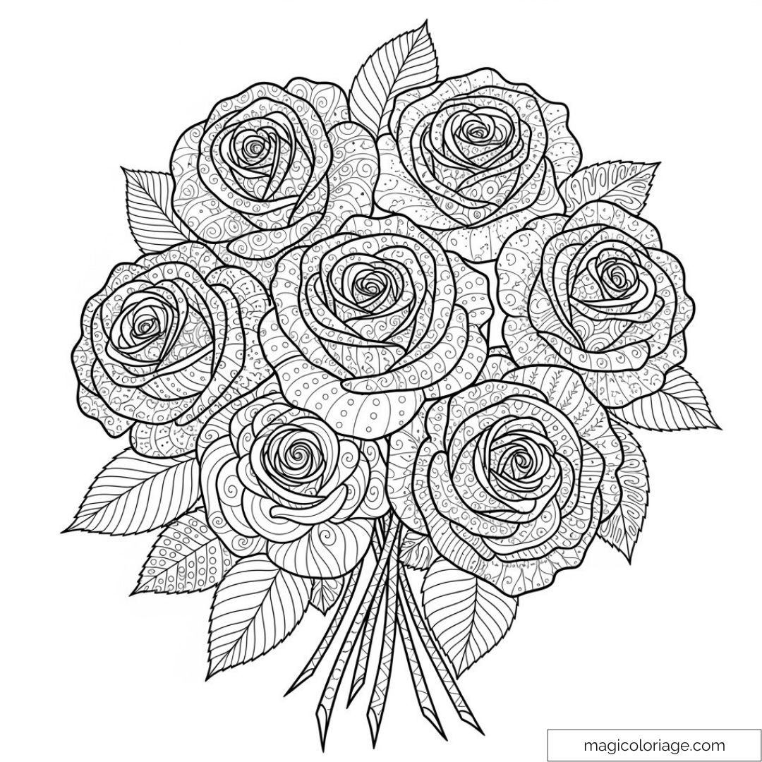 Detailed Rose Bouquet Coloring Page For Creative Relaxation