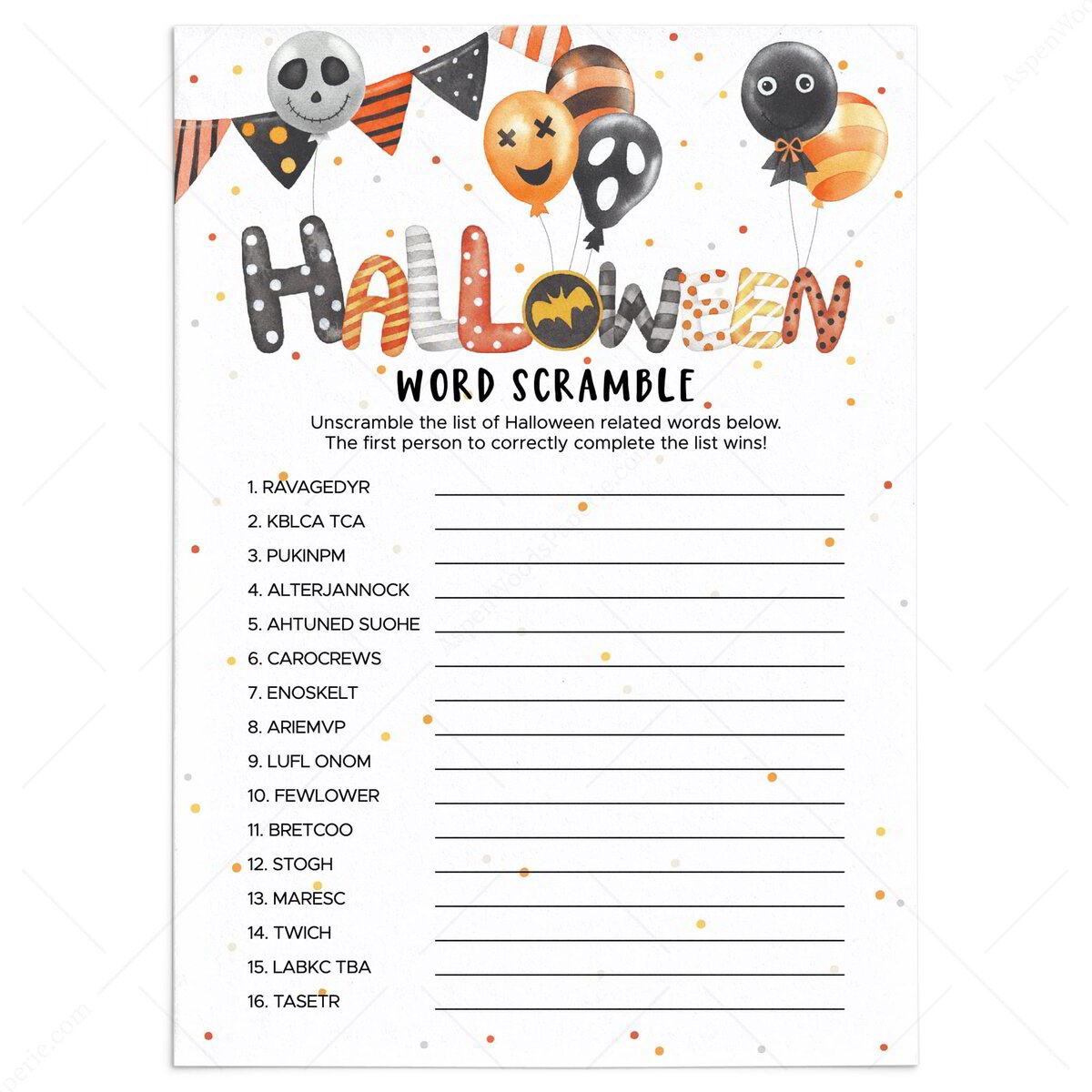 Difficult Halloween Word Scramble With Answers Printable Party Game