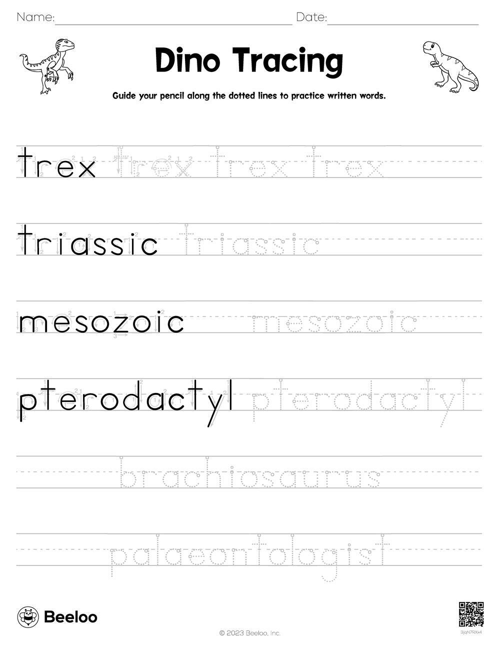 Dinosaur themed Word Tracing Worksheets Beeloo Printable Crafts And Activities For Kids Dinosaur themed Word Tracing Worksheets Beeloo Printable Crafts And Activities For Kids