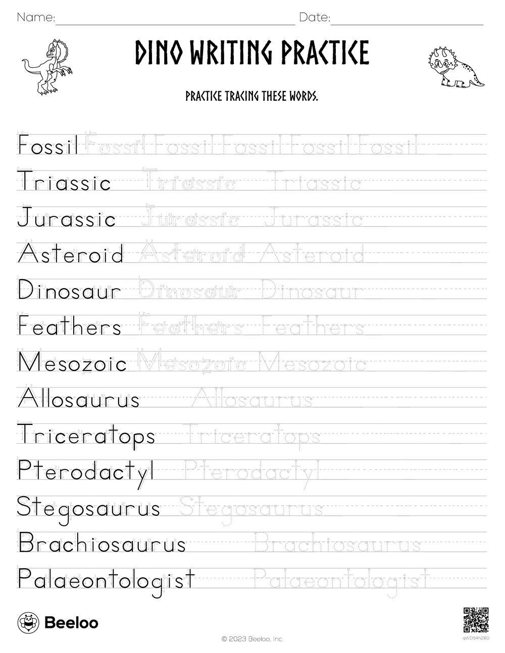 Dinosaur themed Word Tracing Worksheets Beeloo Printable Crafts And Activities For Kids Dinosaur themed Word Tracing Worksheets Beeloo Printable Crafts And Activities For Kids
