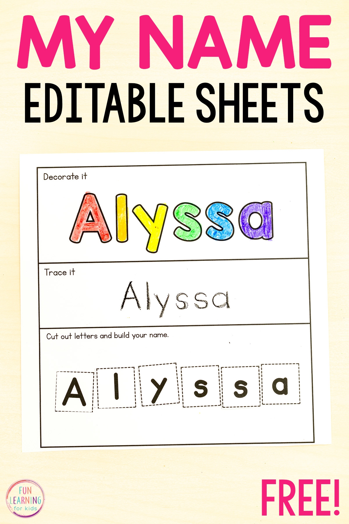 kindergarten name handwriting worksheets