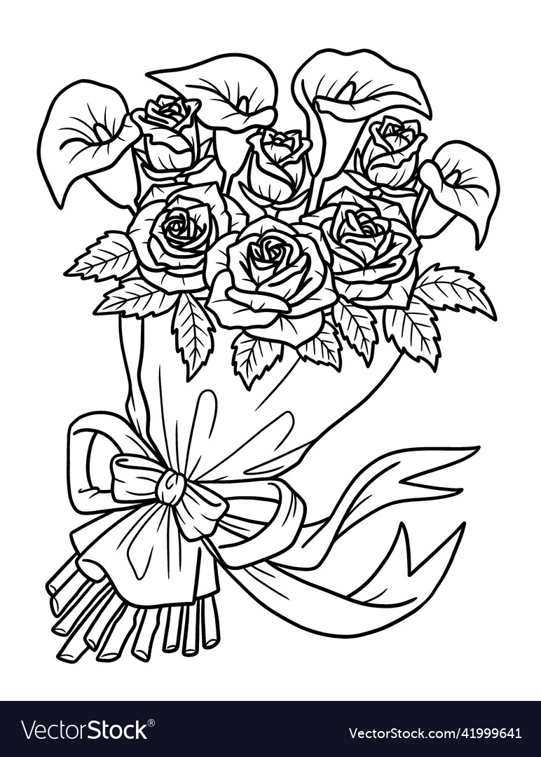 Flower Bouquet Coloring Page For Adults Royalty Free Vector VectorStock